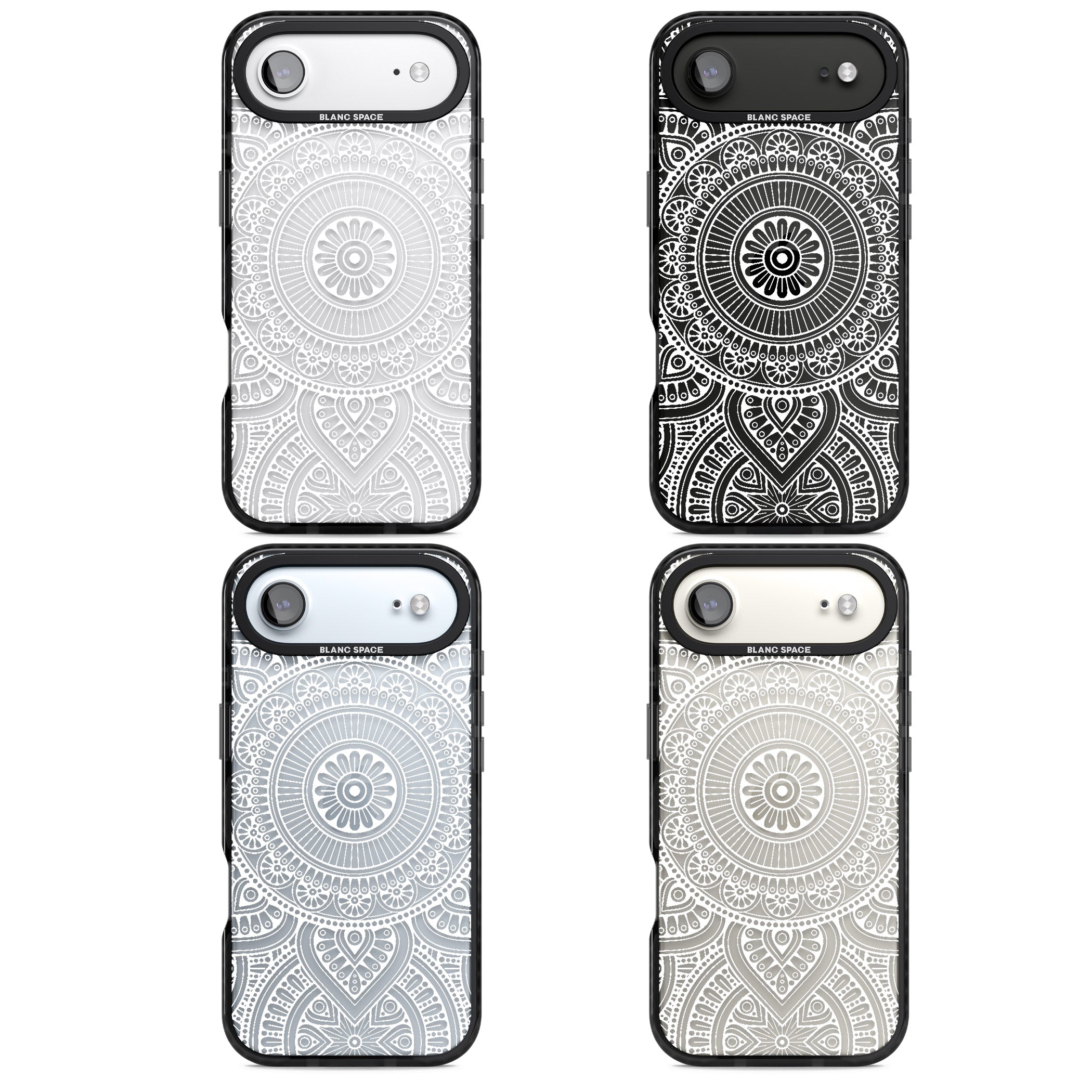 White Henna Flower Wheel iPhone 17 Air Impact Black Phone Case APT Impact Protection