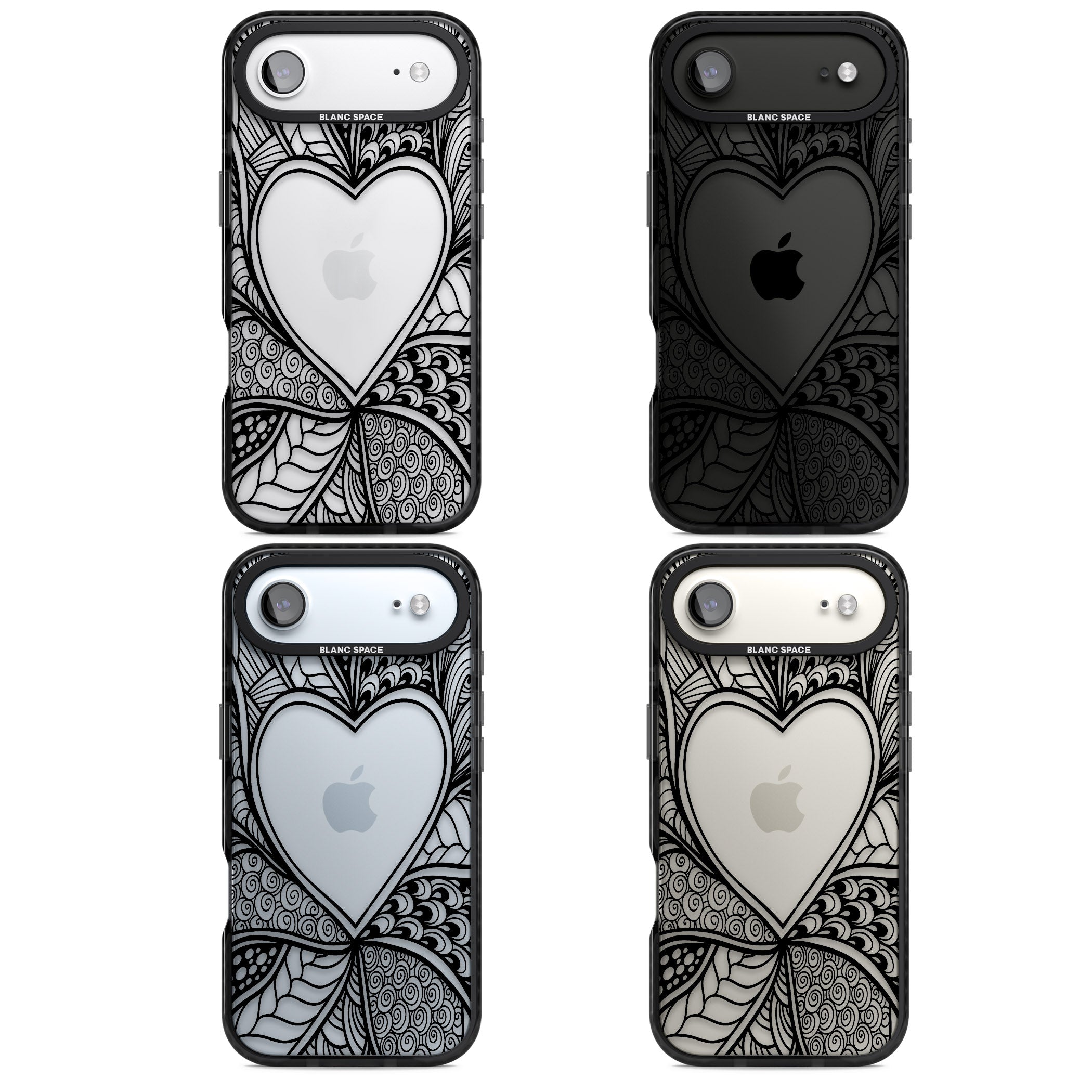 Black Henna Heart iPhone 17 Air Impact Black Phone Case APT Impact Protection