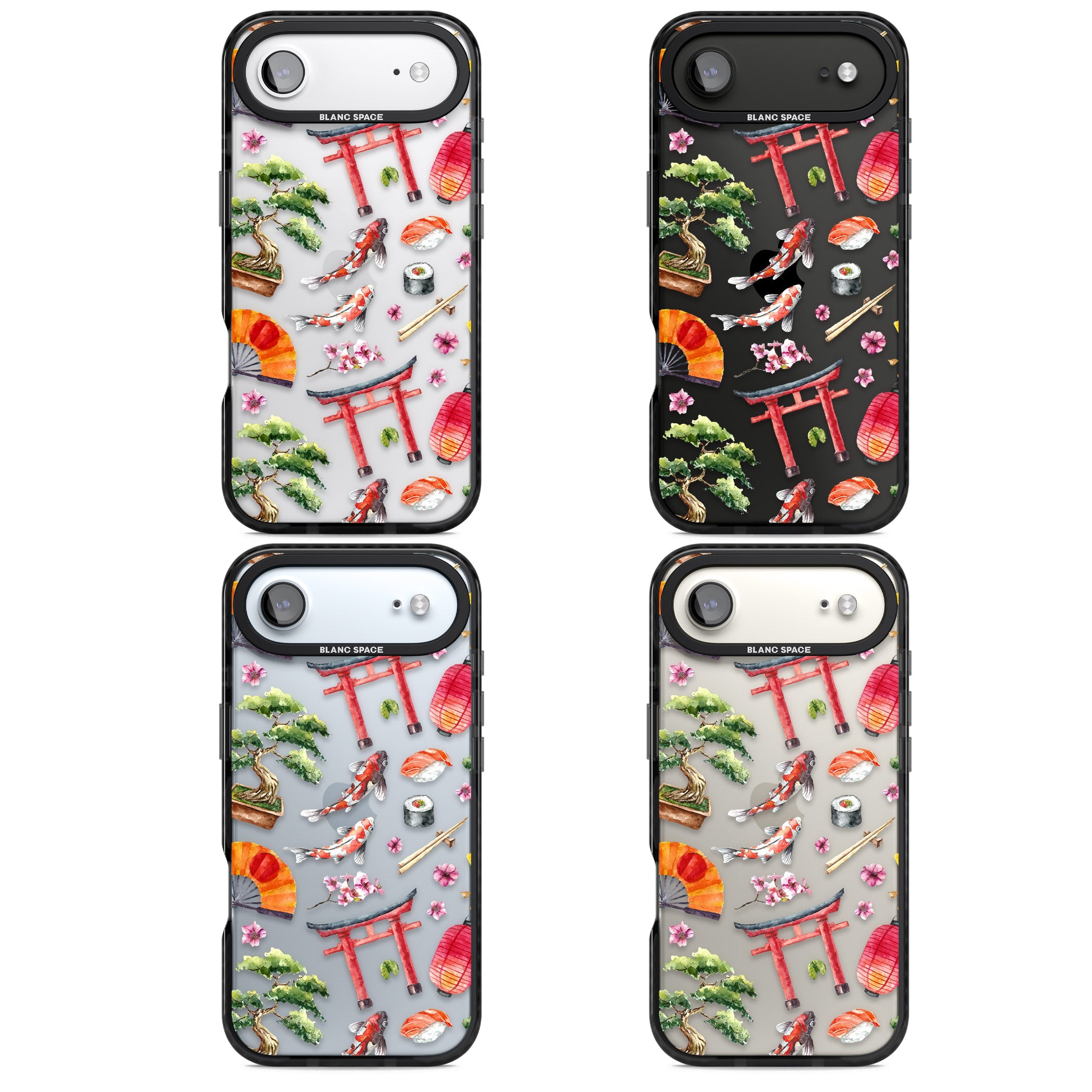Japanese Watercolor iPhone 17 Air Impact Black Phone Case APT Impact Protection