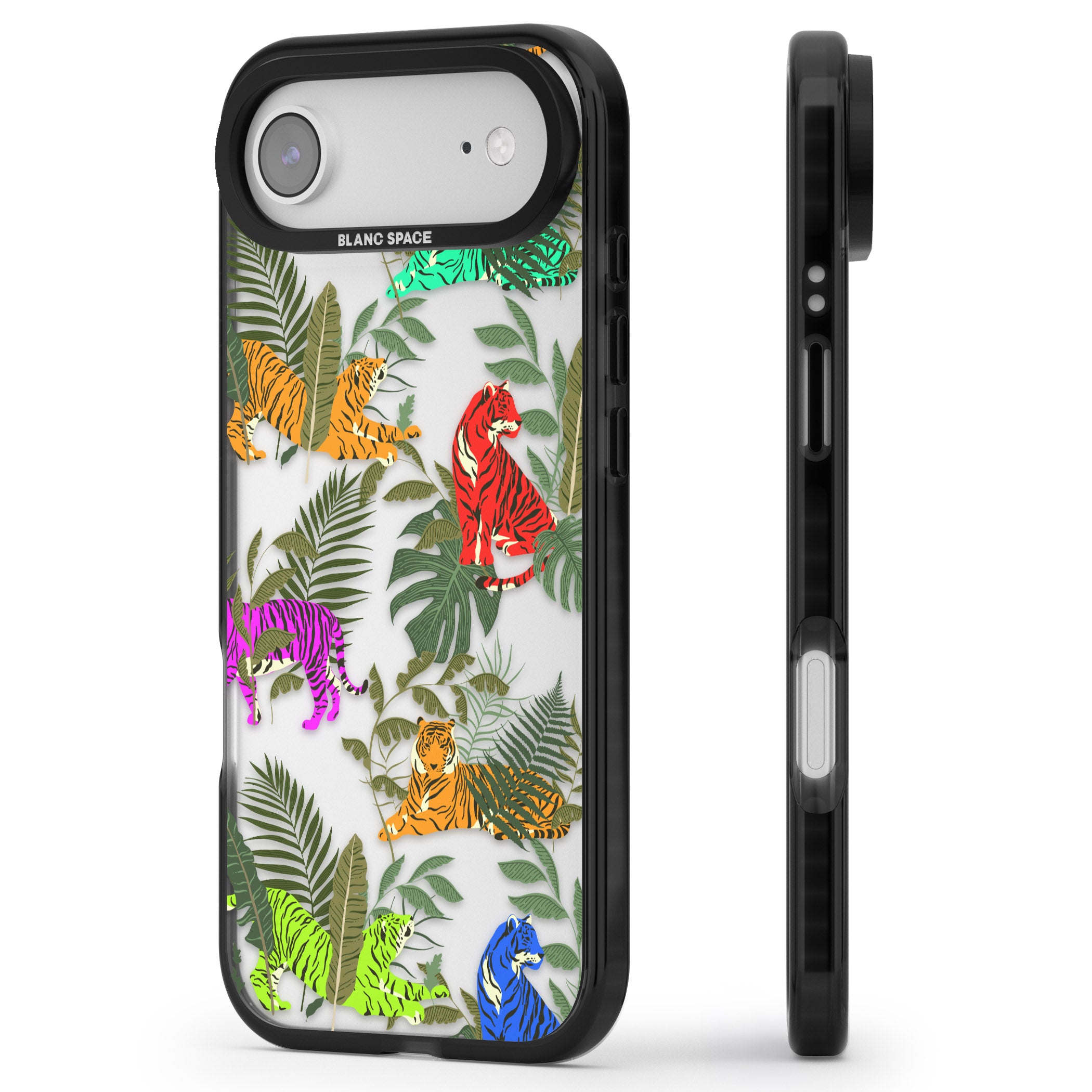 Colorful Jungle Tiger iPhone 17 Air Impact Black Phone Case Side Profile