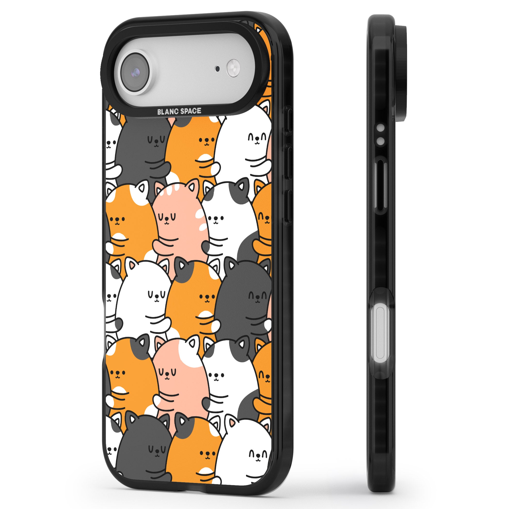 Spooning Cats Kawaii Pattern iPhone 17 Air Impact Black Phone Case Side Profile