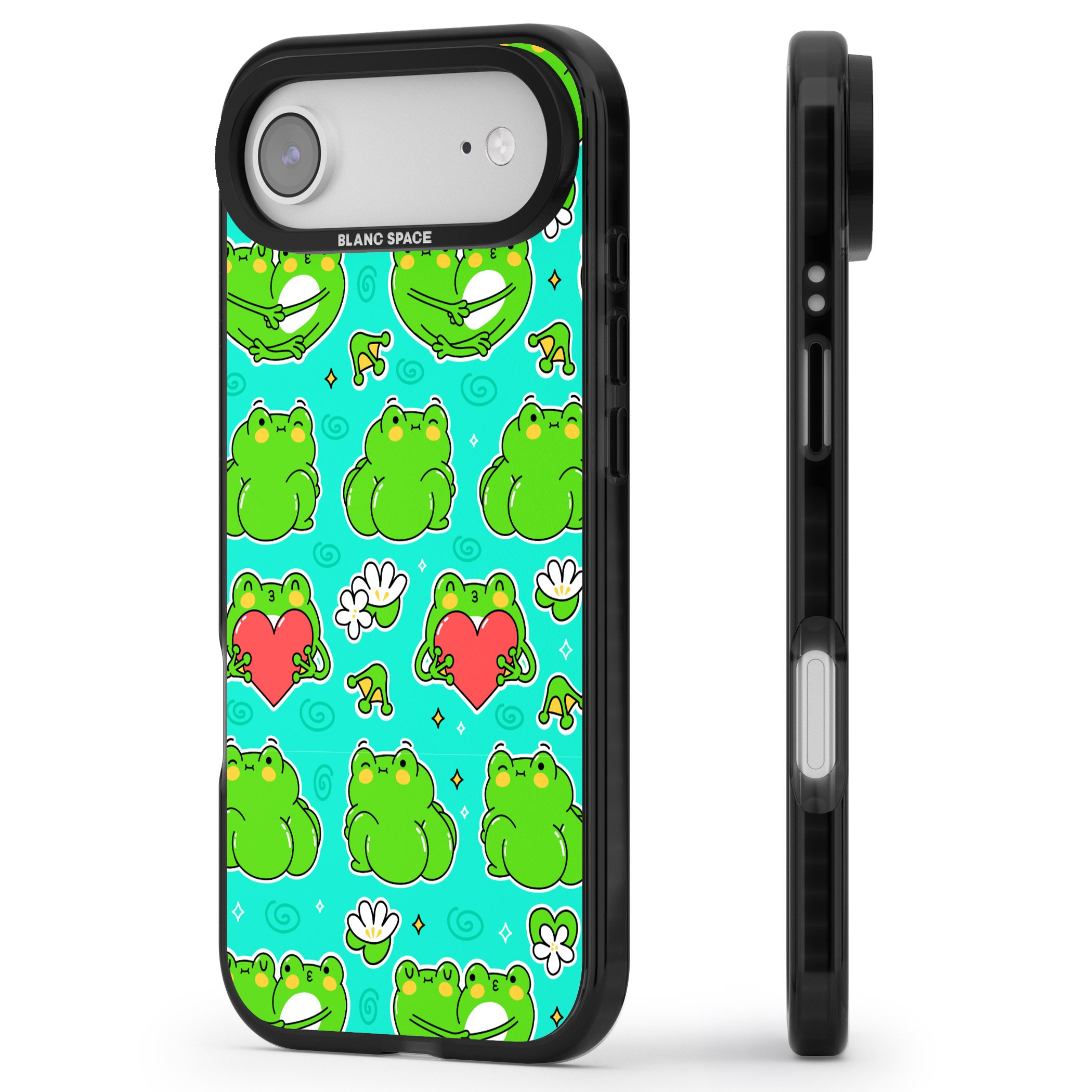 Frog Booty Kawaii Pattern iPhone 17 Air Impact Black Phone Case Side Profile