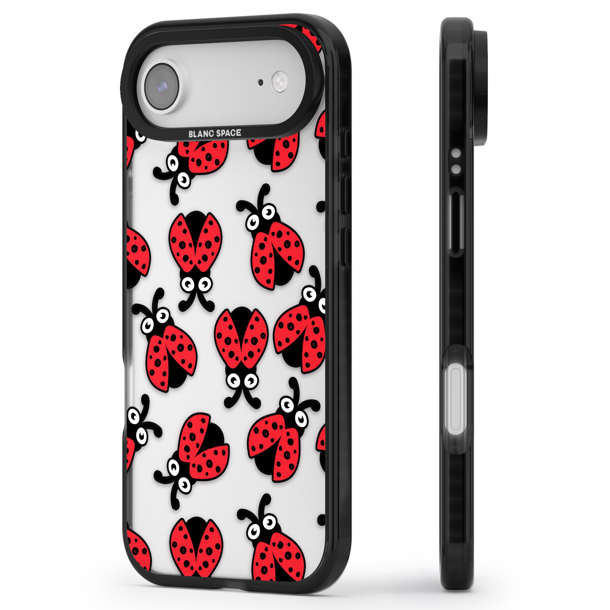 Ladybug Pattern iPhone 17 Air Impact Black Phone Case Side Profile