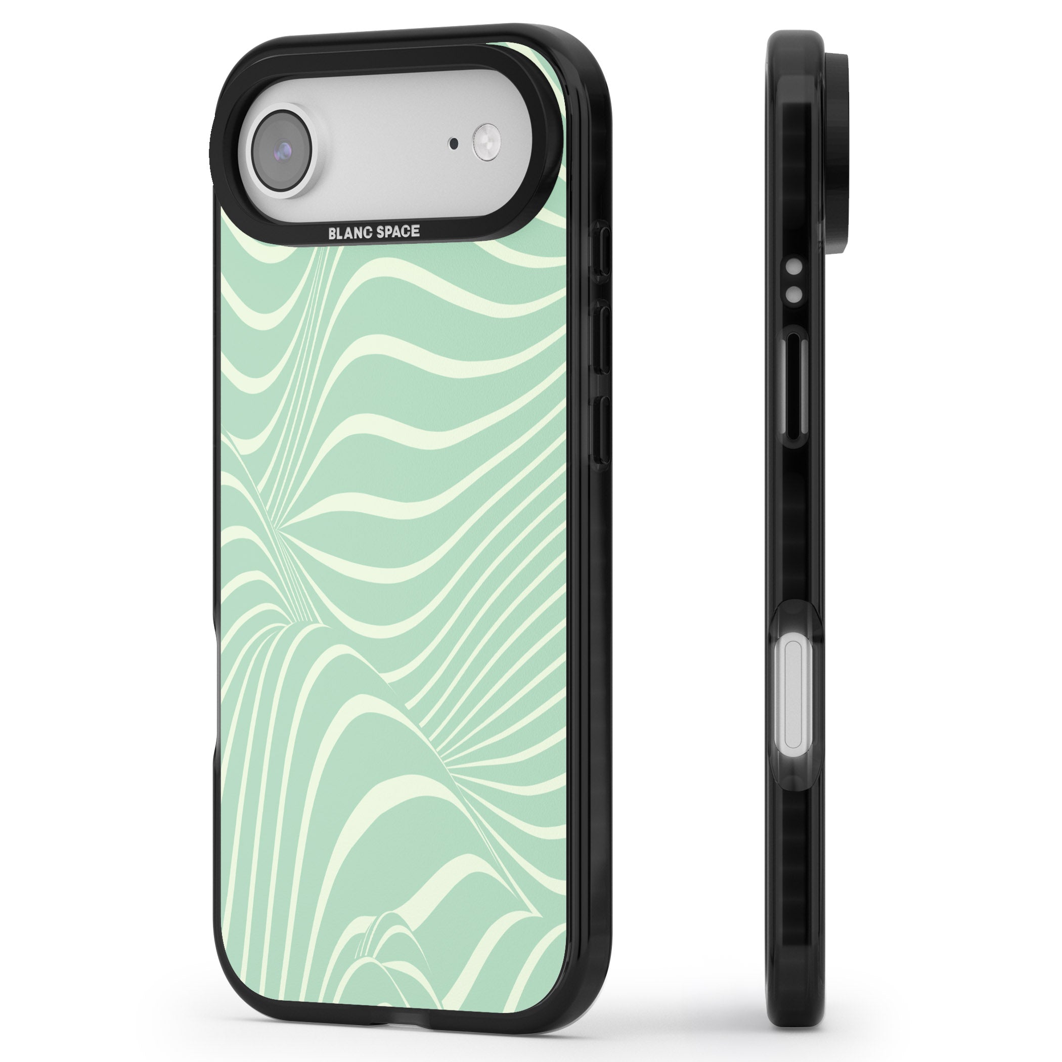 Mint Green Distorted Line iPhone 17 Air Impact Black Phone Case Side Profile