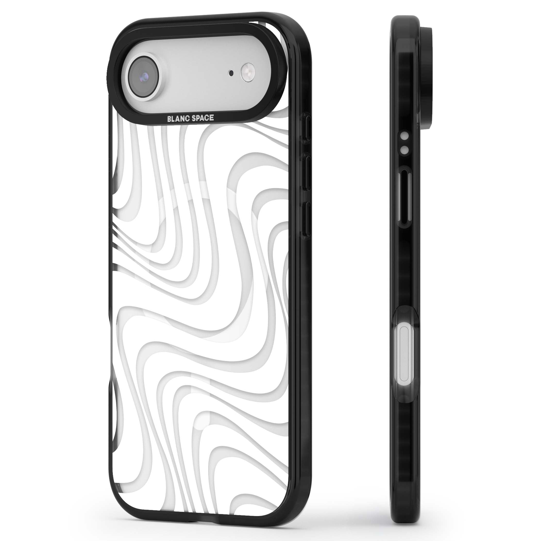 White Abstract Waves abstract iPhone case featuring flowing grey wave pattern on clear background | Black Impact Magsafe case for iPhone Air
