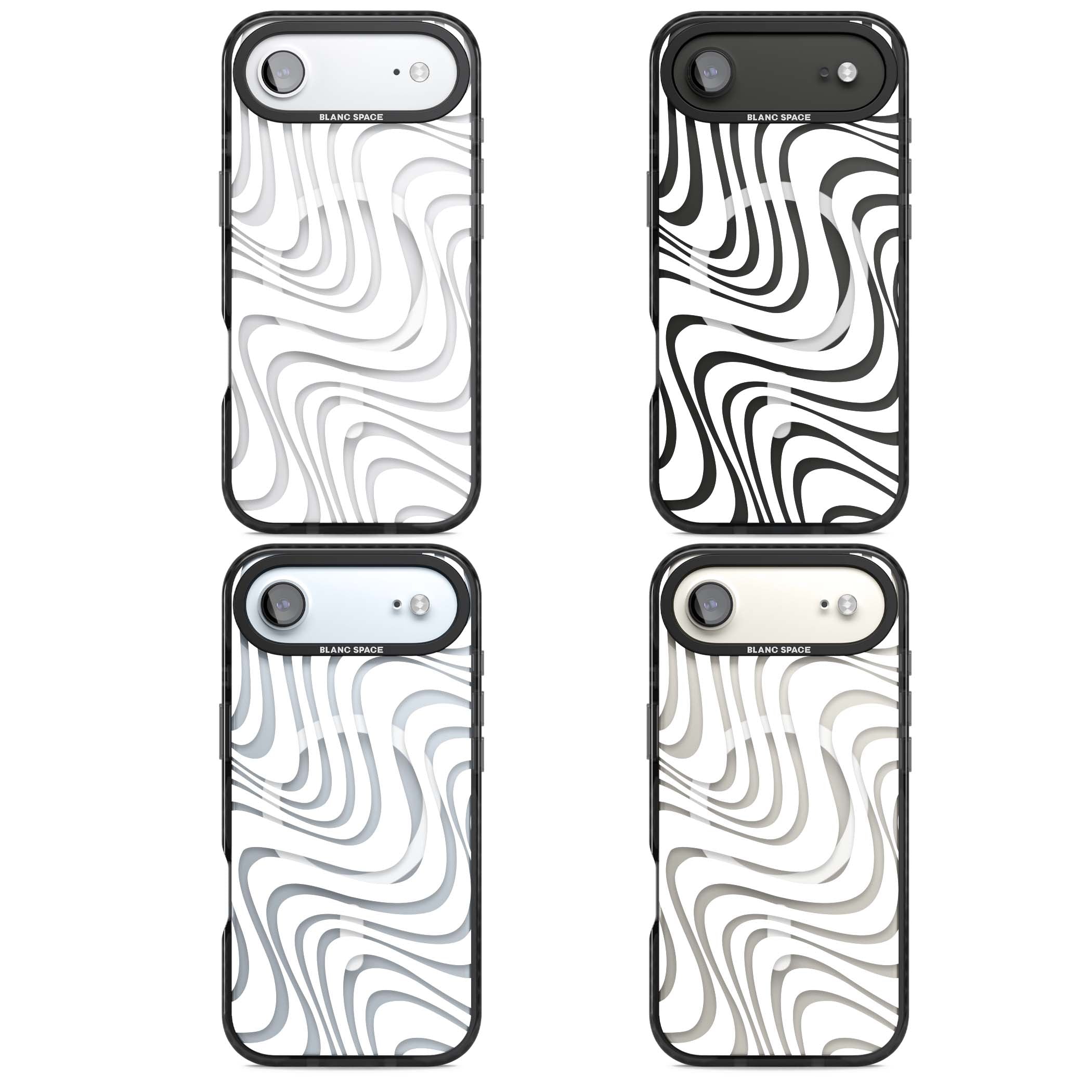White Abstract Waves abstract iPhone case featuring flowing grey wave pattern on clear background | Black Impact Magsafe case for iPhone Air