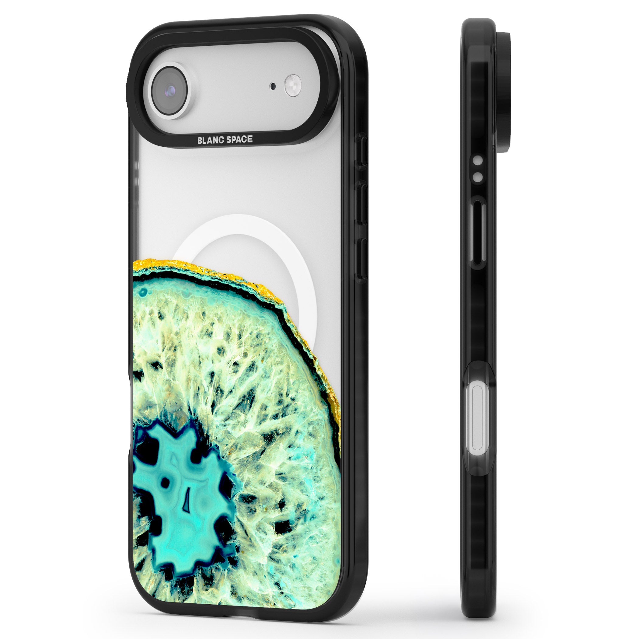 Turquoise Geode Crystal iPhone 17 Air Impact Pro Black Phone Case Side Profile