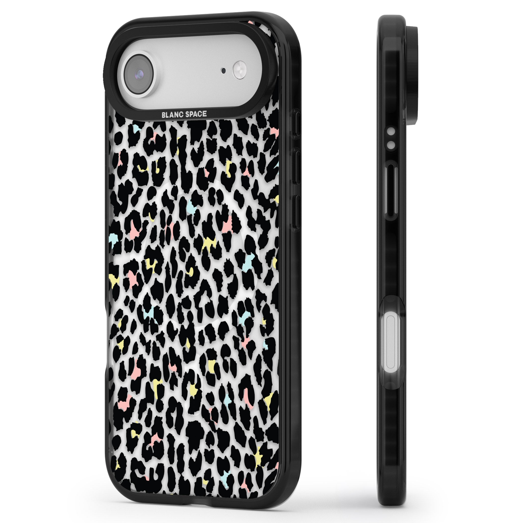Pastel Leopard Print iPhone 17 Air Impact Pro Black Phone Case Side Profile