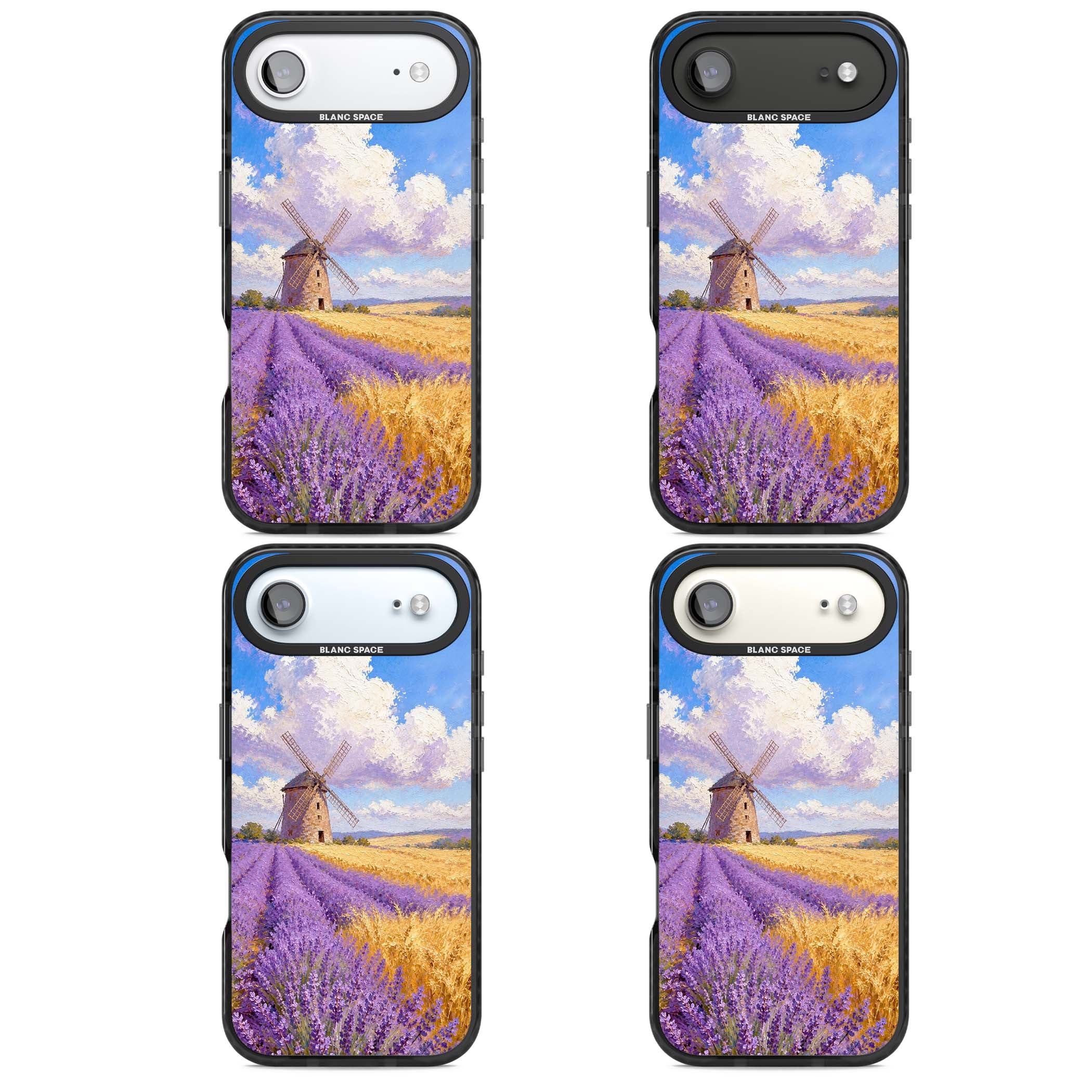 Lavender Mill cottagecore iPhone case featuring a French windmill, lavender field and golden wheat oil painting | Black Impact Magsafe case for iPhone Air