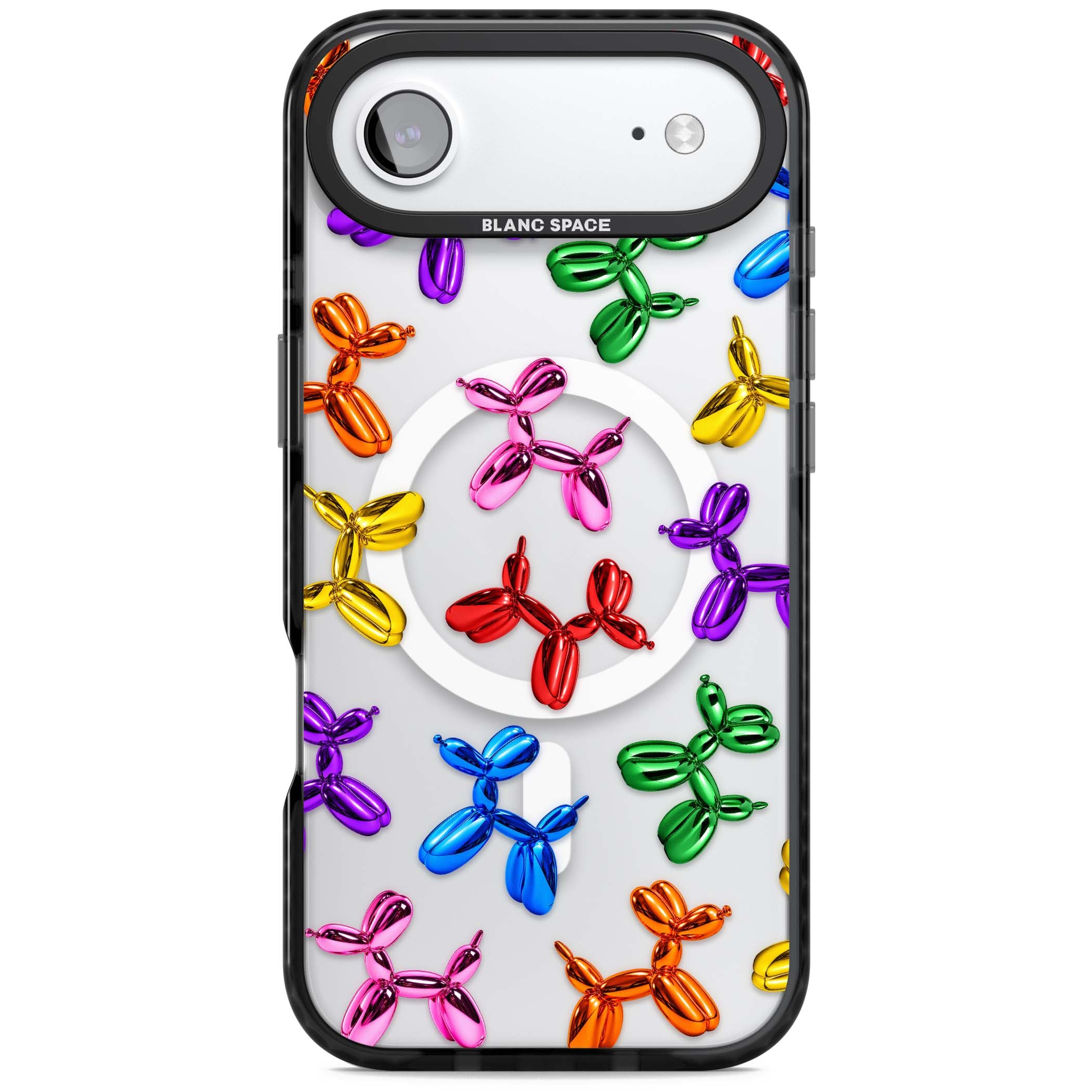 Balloon Dogs pop art iPhone case featuring rainbow chrome balloon dogs in Jeff Koons style | Black Impact Magsafe case for iPhone Air