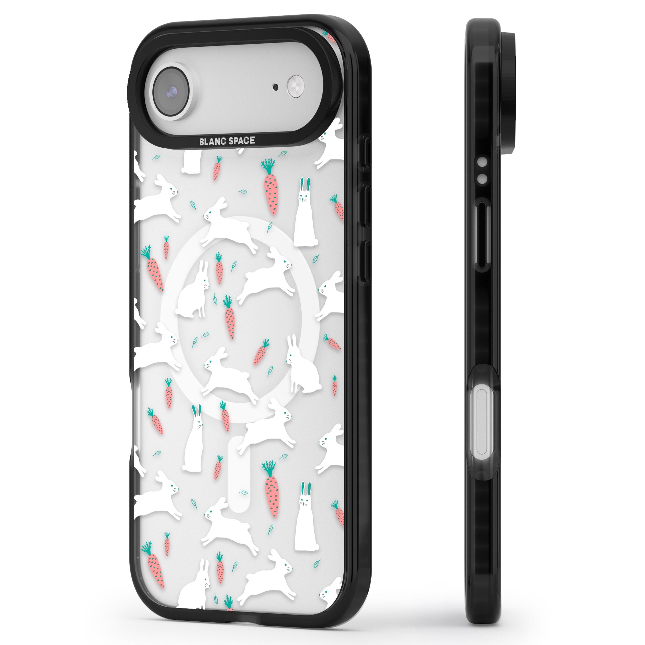 White Bunnies And Carrots iPhone 17 Air Impact Pro Black Phone Case Side Profile