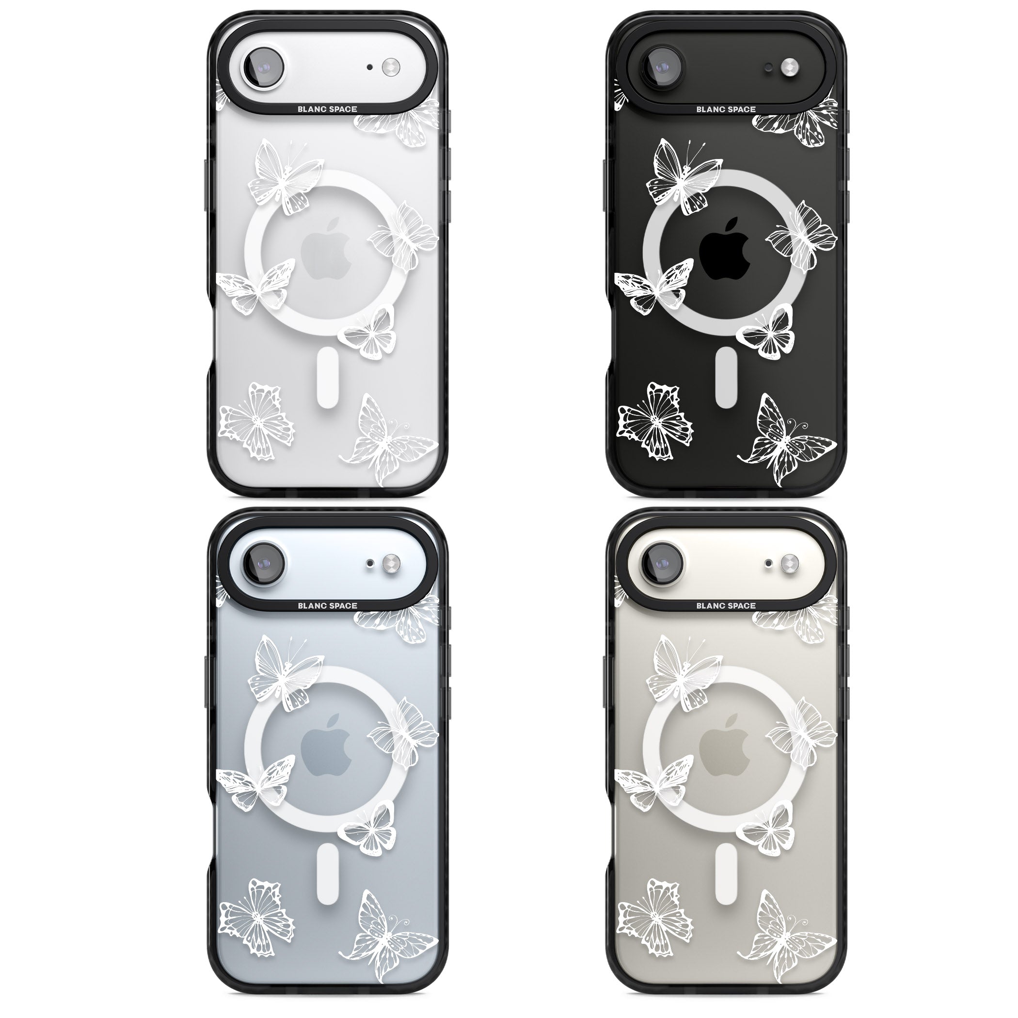 White Butterfly Line Pattern iPhone 17 Air Impact Pro Black Phone Case APT Impact Protection