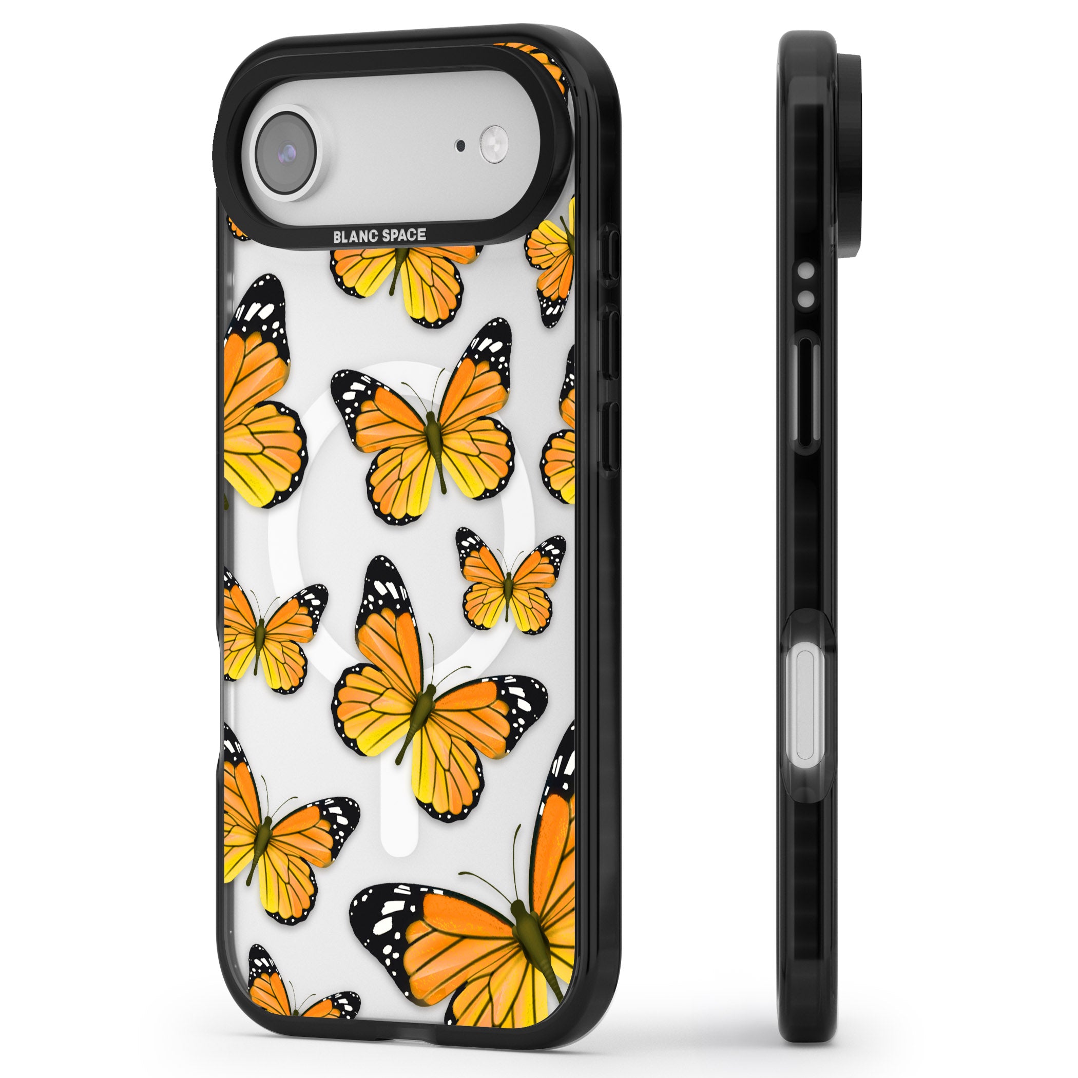 Sun Yellow Butterflies iPhone 17 Air Impact Pro Black Phone Case Side Profile