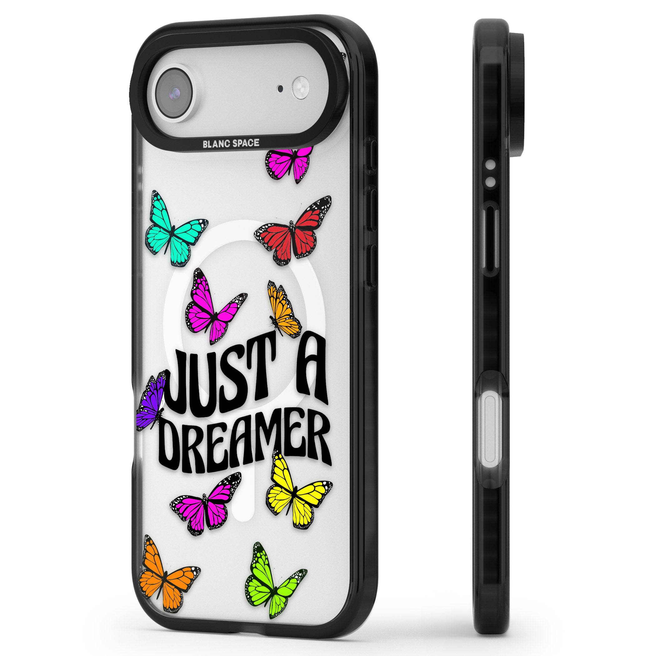 Just A Dreamer Butterfly iPhone 17 Air Impact Pro Black Phone Case Side Profile
