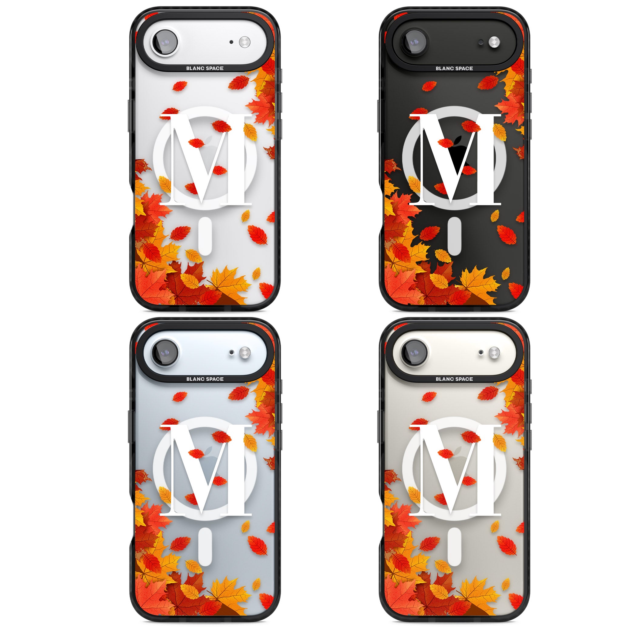 Personalised Autumn Leaves Monogram iPhone 17 Air Impact Pro Black Phone Case APT Impact Protection