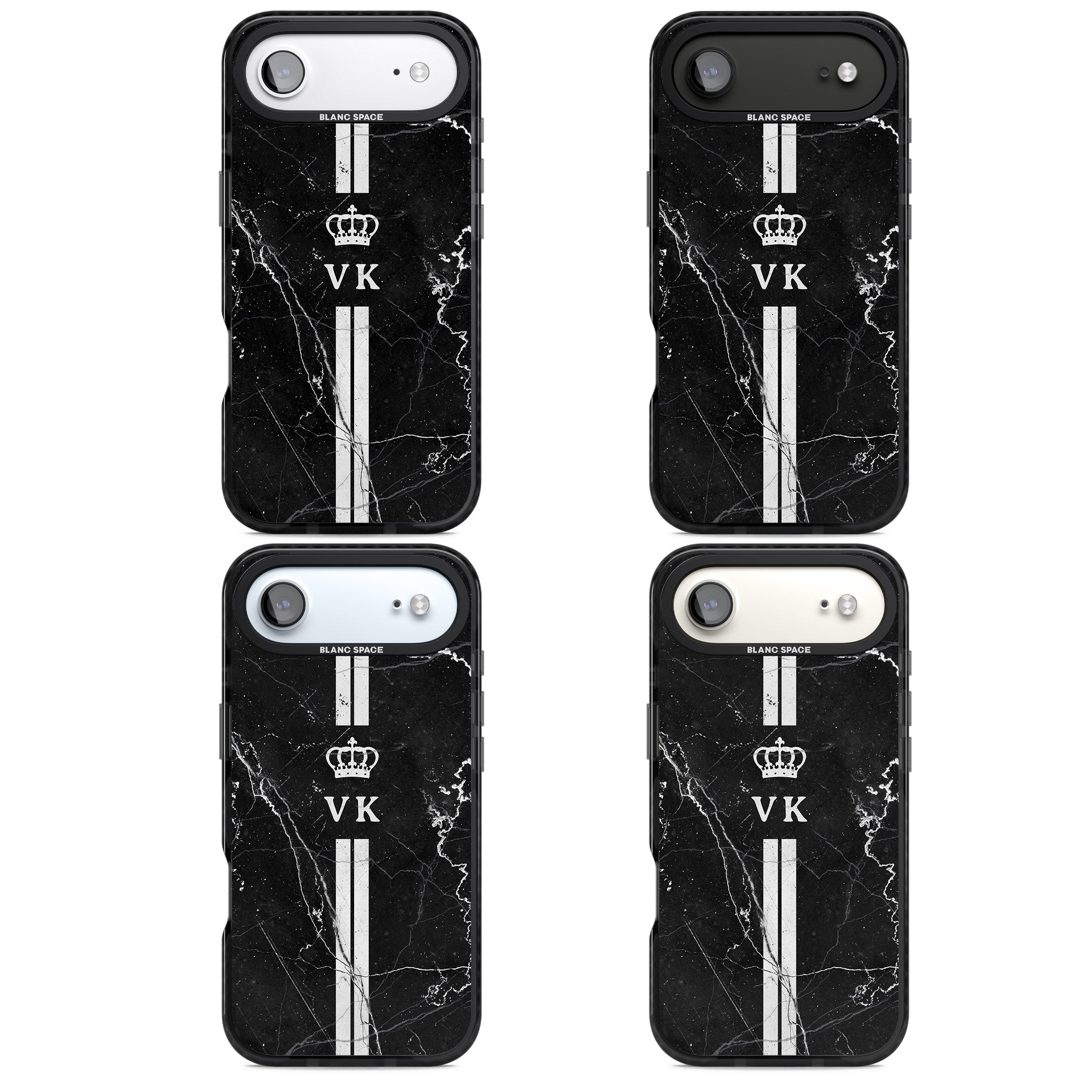 Personalised Black Marble Stripe Initials iPhone 17 Air Impact Pro Black Phone Case APT Impact Protection