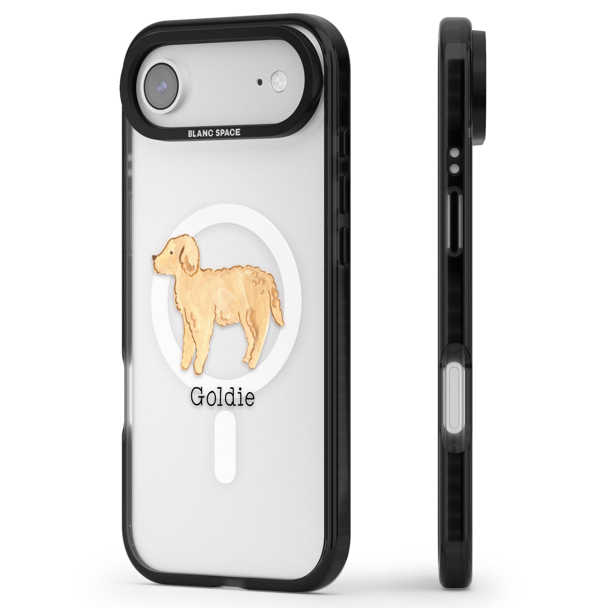 Personalised Goldendoodle iPhone 17 Air Impact Pro Black Phone Case Side Profile