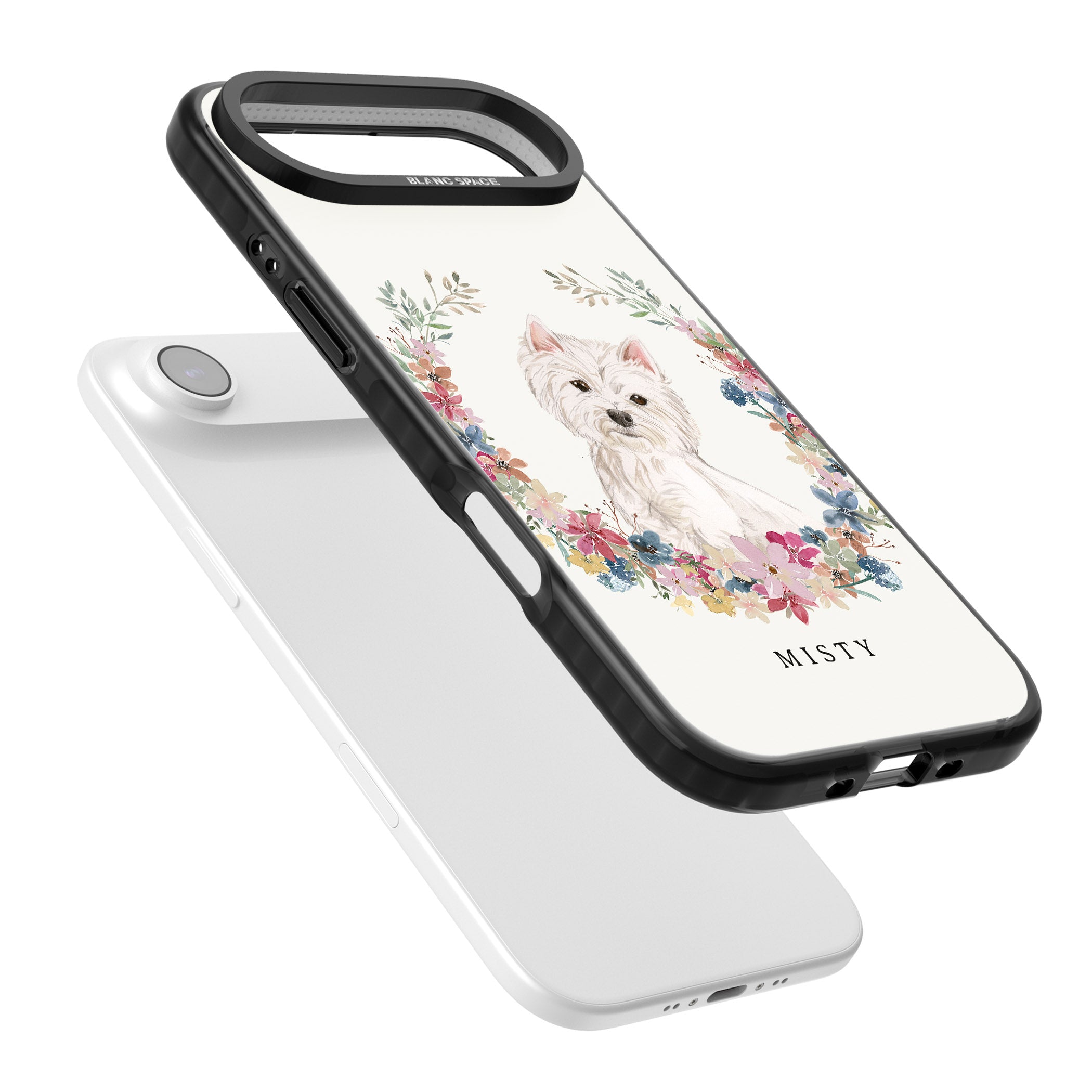 Personalised Westie Floral Portrait iPhone 17 Air Impact Pro Black Phone Case Colours