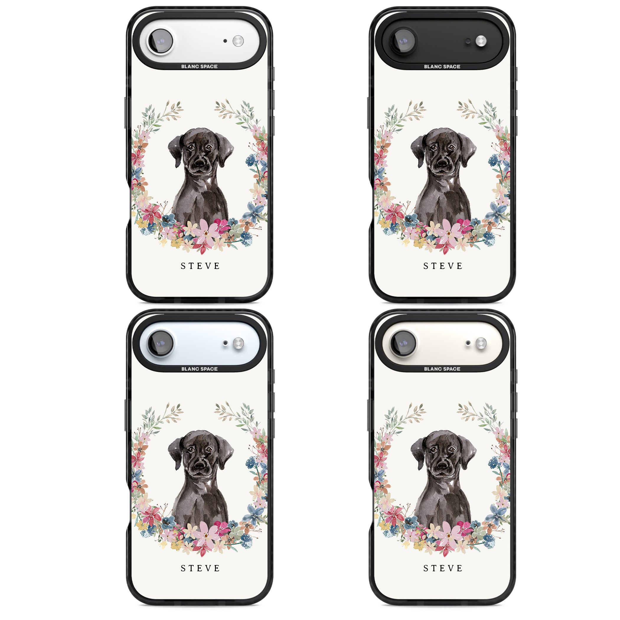 Personalised Black Labrador Floral Portrait iPhone 17 Air Impact Pro Black Phone Case APT Impact Protection
