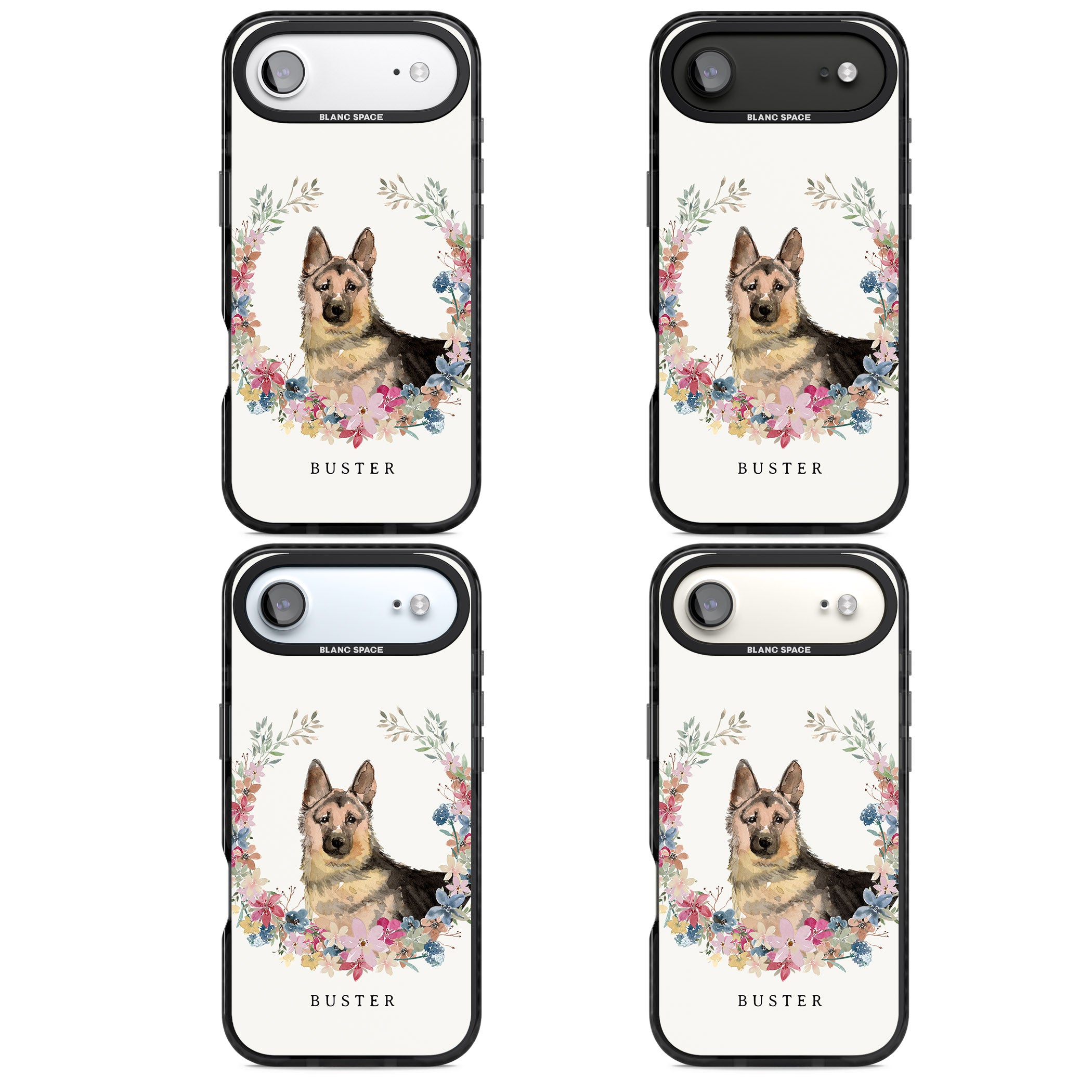 Personalised German Shepherd Floral Portrait iPhone 17 Air Impact Pro Black Phone Case APT Impact Protection