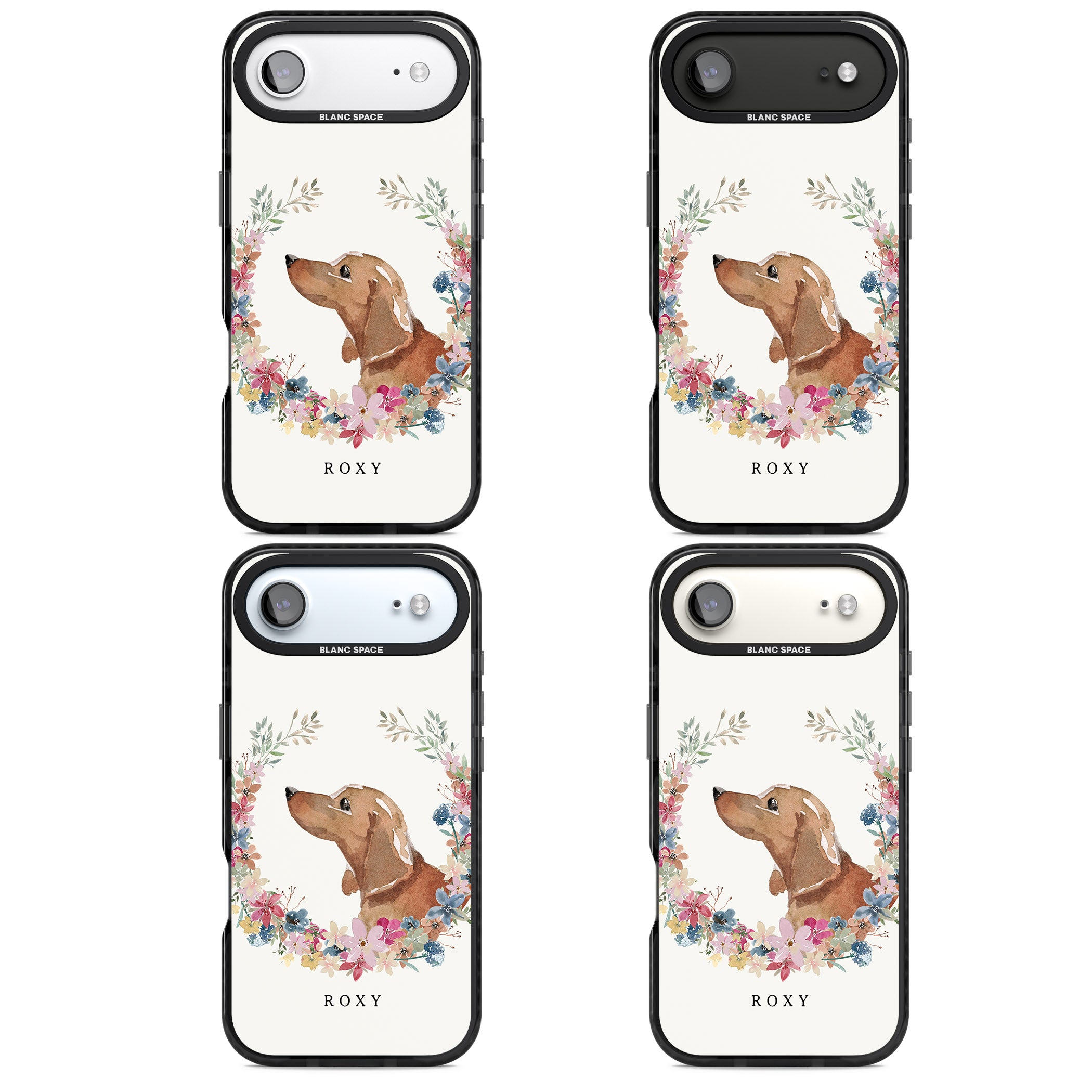 Personalised Tan Dachshund Floral Portrait iPhone 17 Air Impact Pro Black Phone Case APT Impact Protection