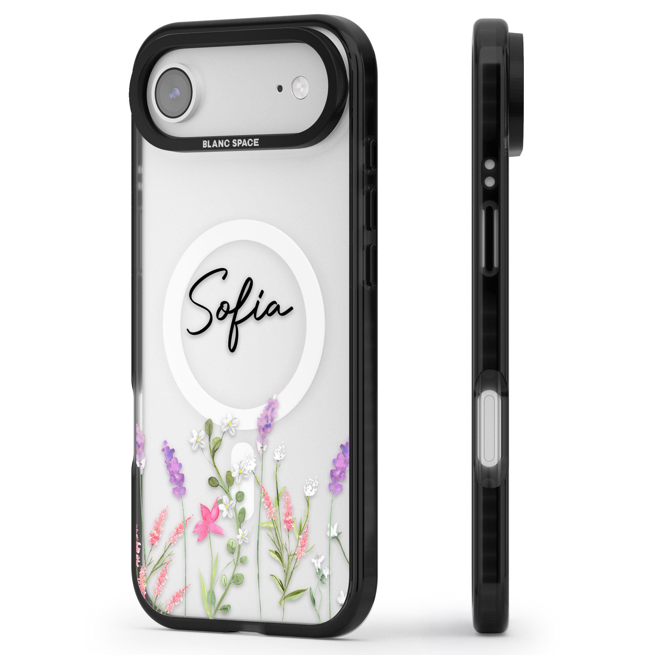 Personalised Lavender Wildflowers iPhone 17 Air Impact Pro Black Phone Case Side Profile