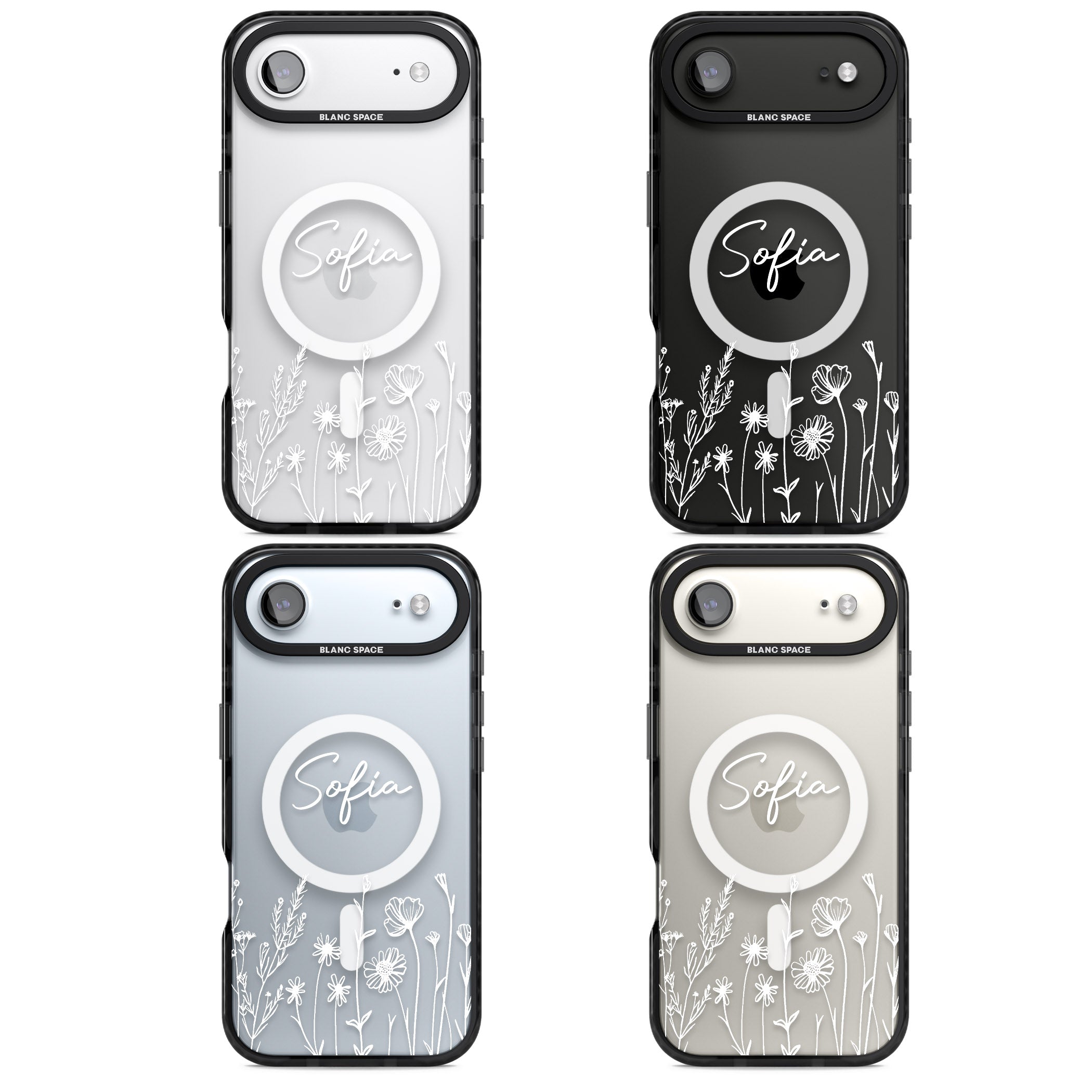 Personalised White Wildflowers iPhone 17 Air Impact Pro Black Phone Case APT Impact Protection