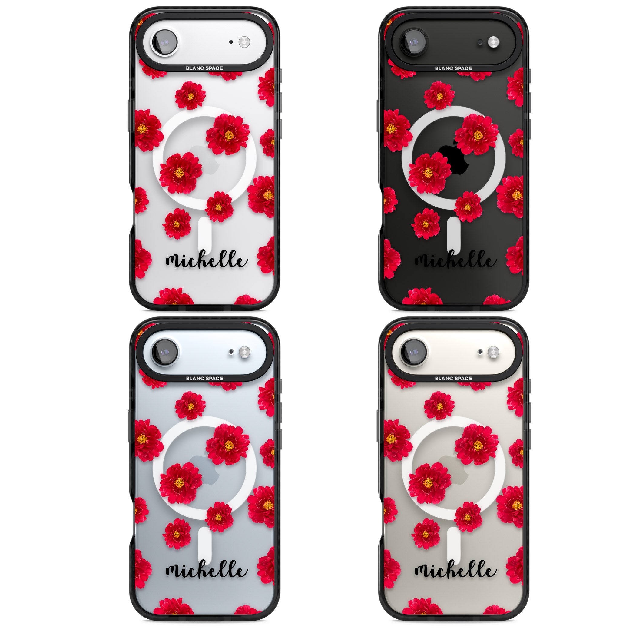 Personalised Red Peonies & Cursive iPhone 17 Air Impact Pro Black Phone Case APT Impact Protection