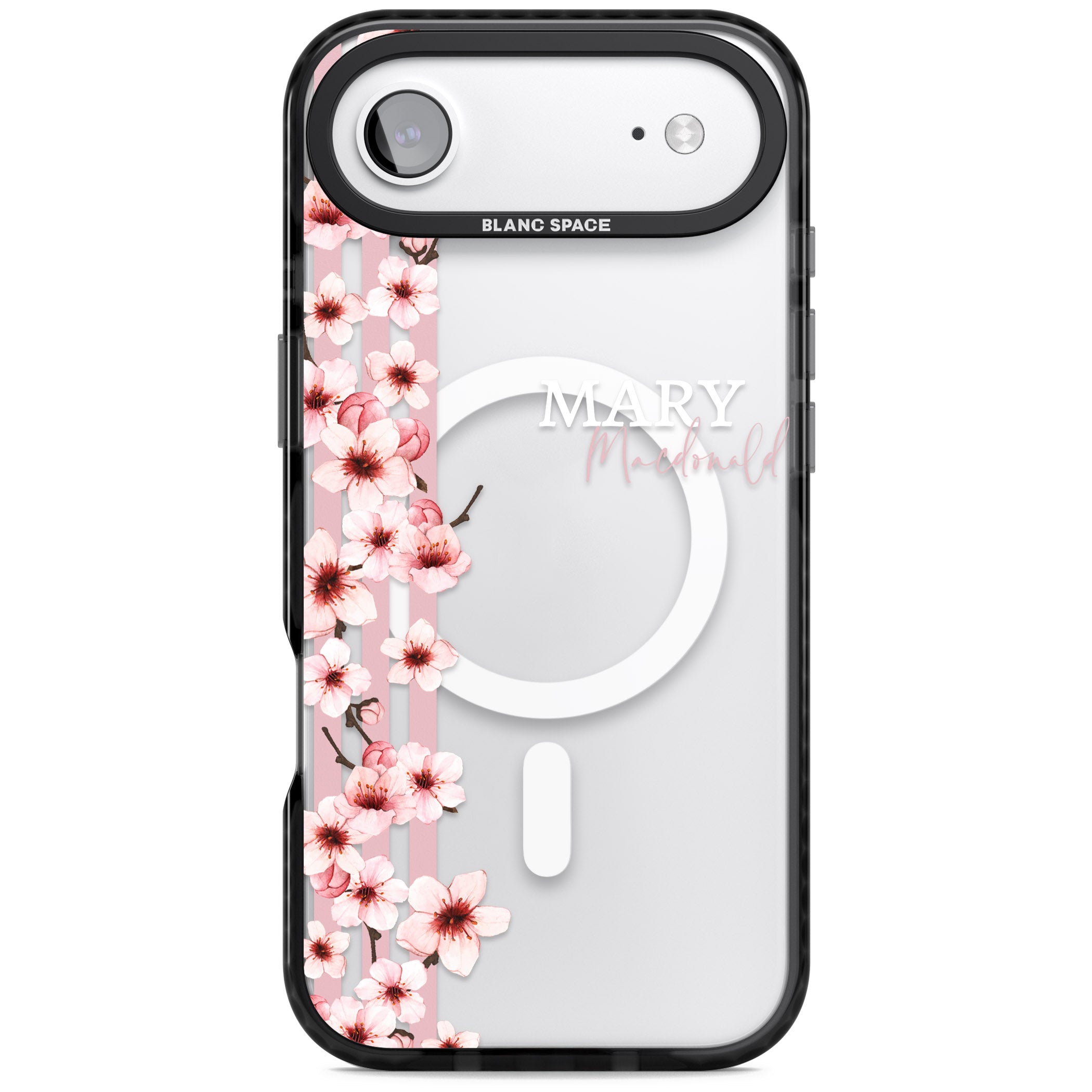 Personalised Cherry Blossom Stripes iPhone 17 Air Impact Pro Black Phone Case