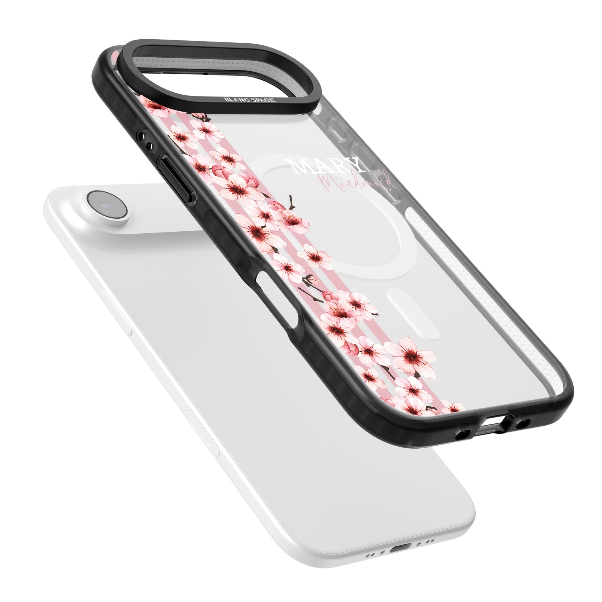 Personalised Cherry Blossom Stripes iPhone 17 Air Impact Pro Black Phone Case Colours