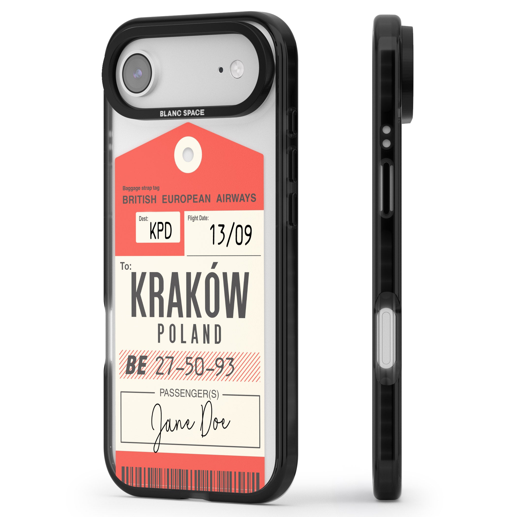 Personalised Vintage Bea Luggage Tag iPhone 17 Air Impact Pro Black Phone Case Side Profile