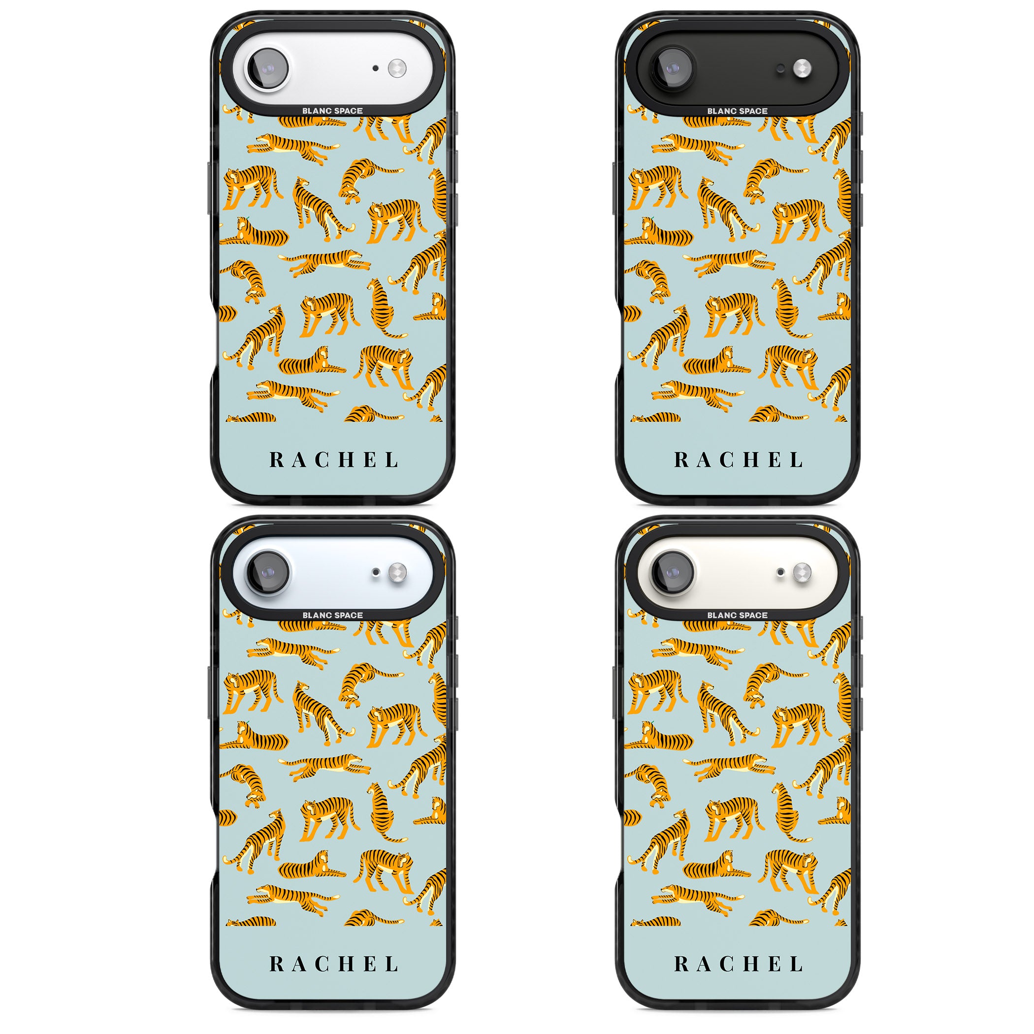 Personalised Turquoise Tiger Pattern iPhone 17 Air Impact Pro Black Phone Case APT Impact Protection