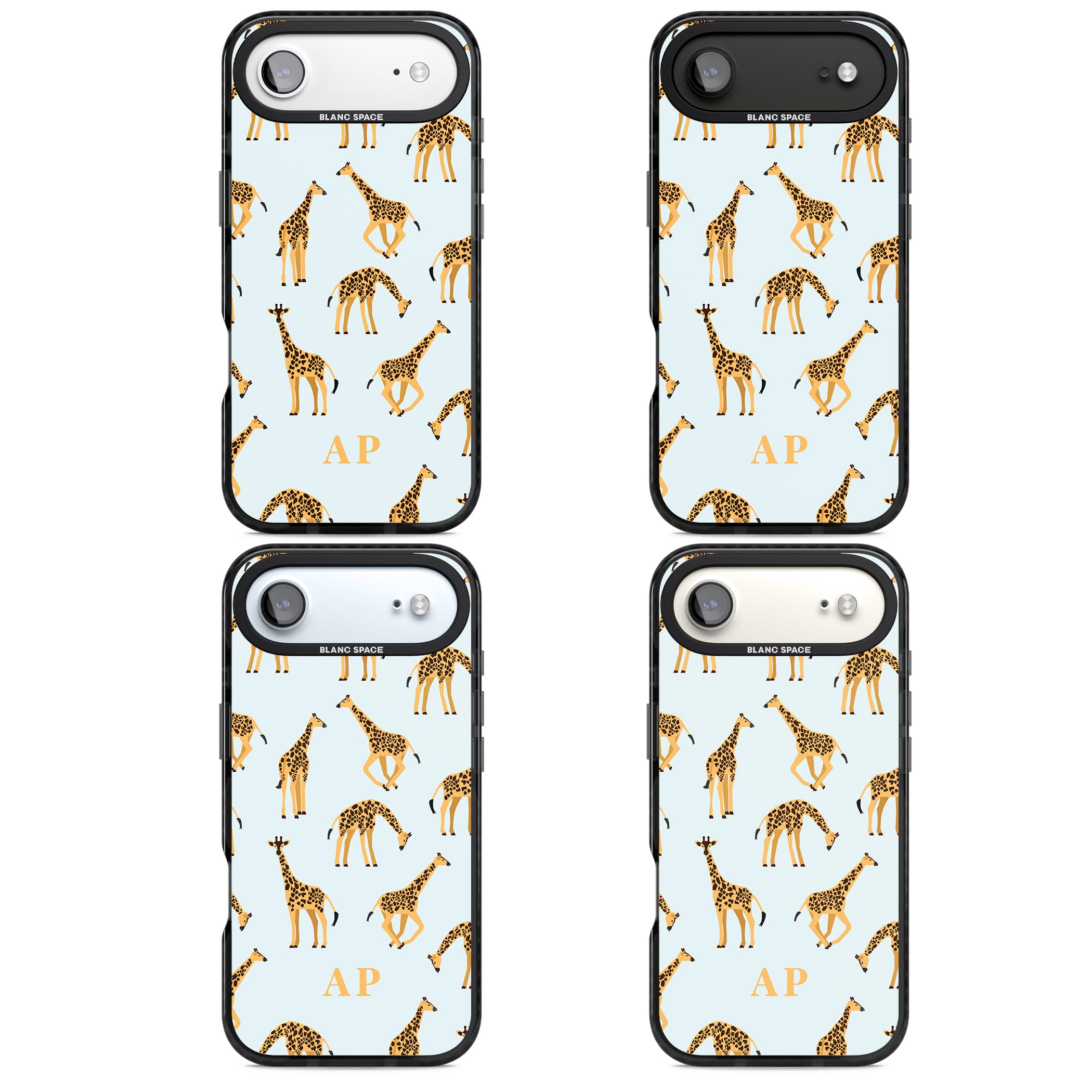 Personalised Safari Giraffe Pattern On Blue iPhone 17 Air Impact Pro Black Phone Case APT Impact Protection