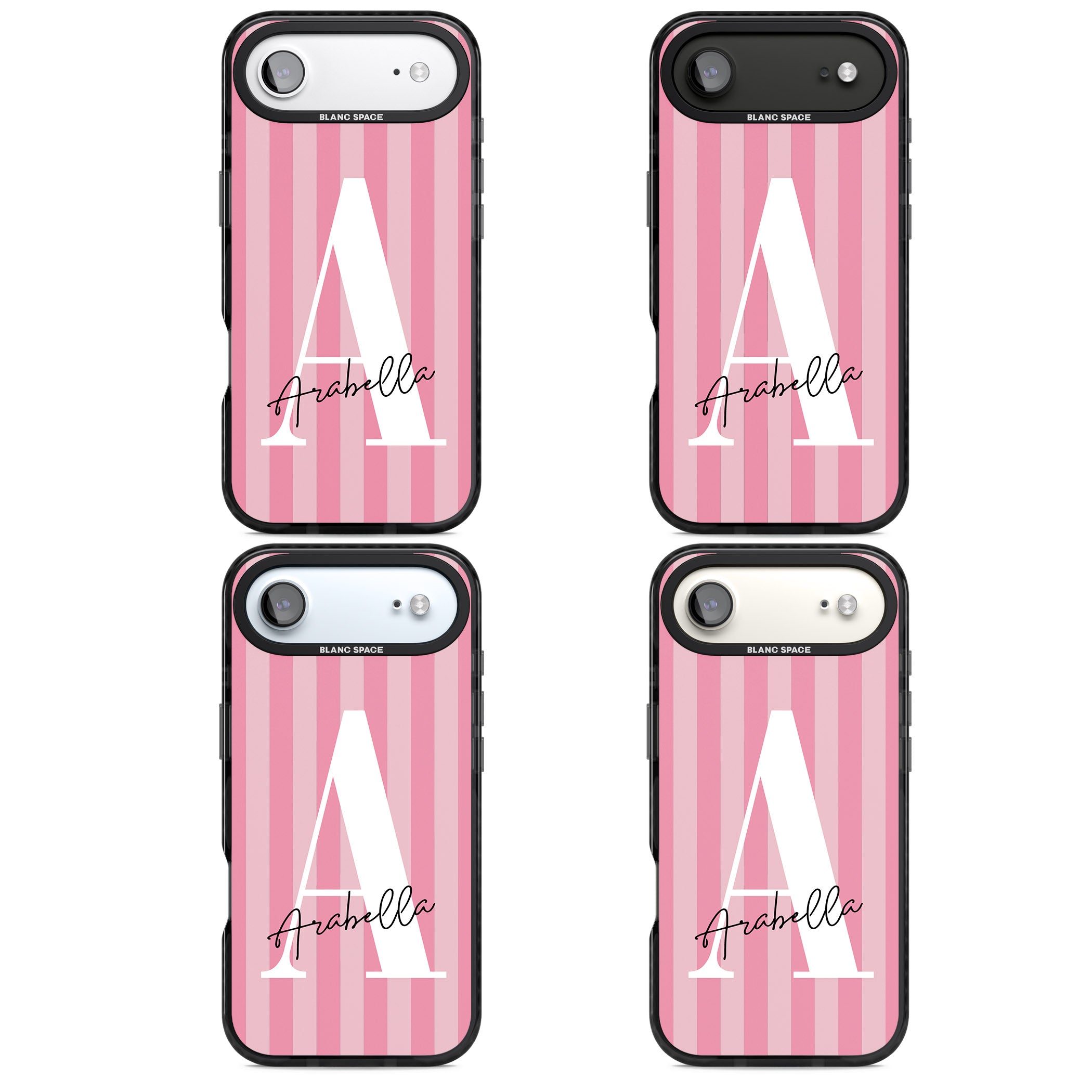 Personalised Pink Stripes Initial iPhone 17 Air Impact Pro Black Phone Case APT Impact Protection