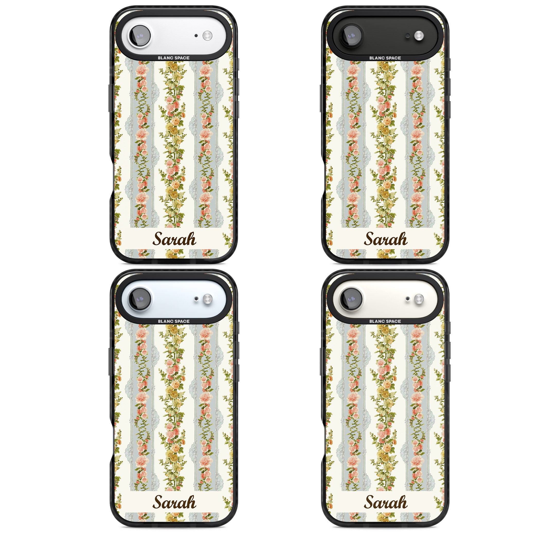 Personalised Vintage Floral Stripes iPhone 17 Air Impact Pro Black Phone Case APT Impact Protection