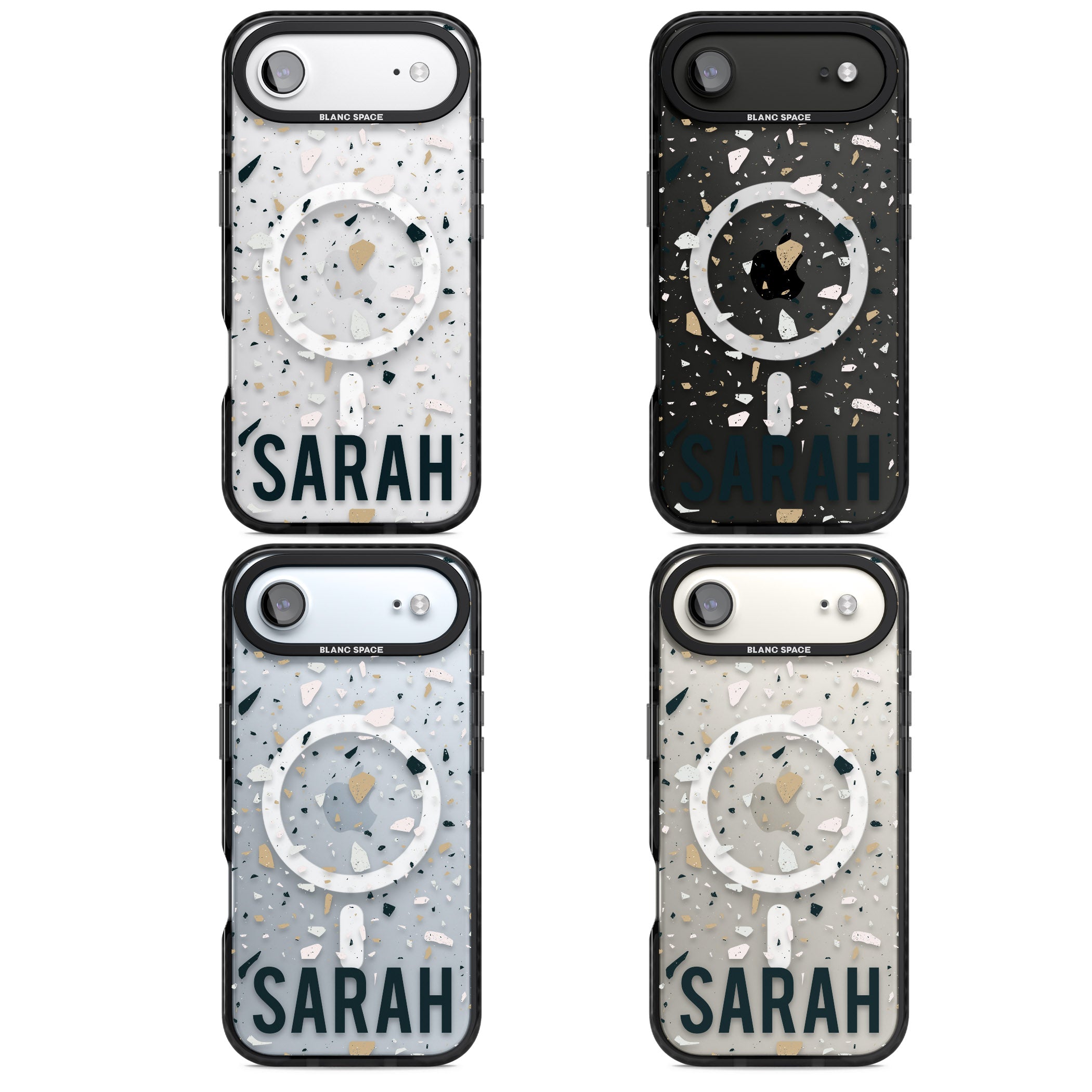 Personalised Terrazzo Blue, Pink, Brown iPhone 17 Air Impact Pro Black Phone Case APT Impact Protection