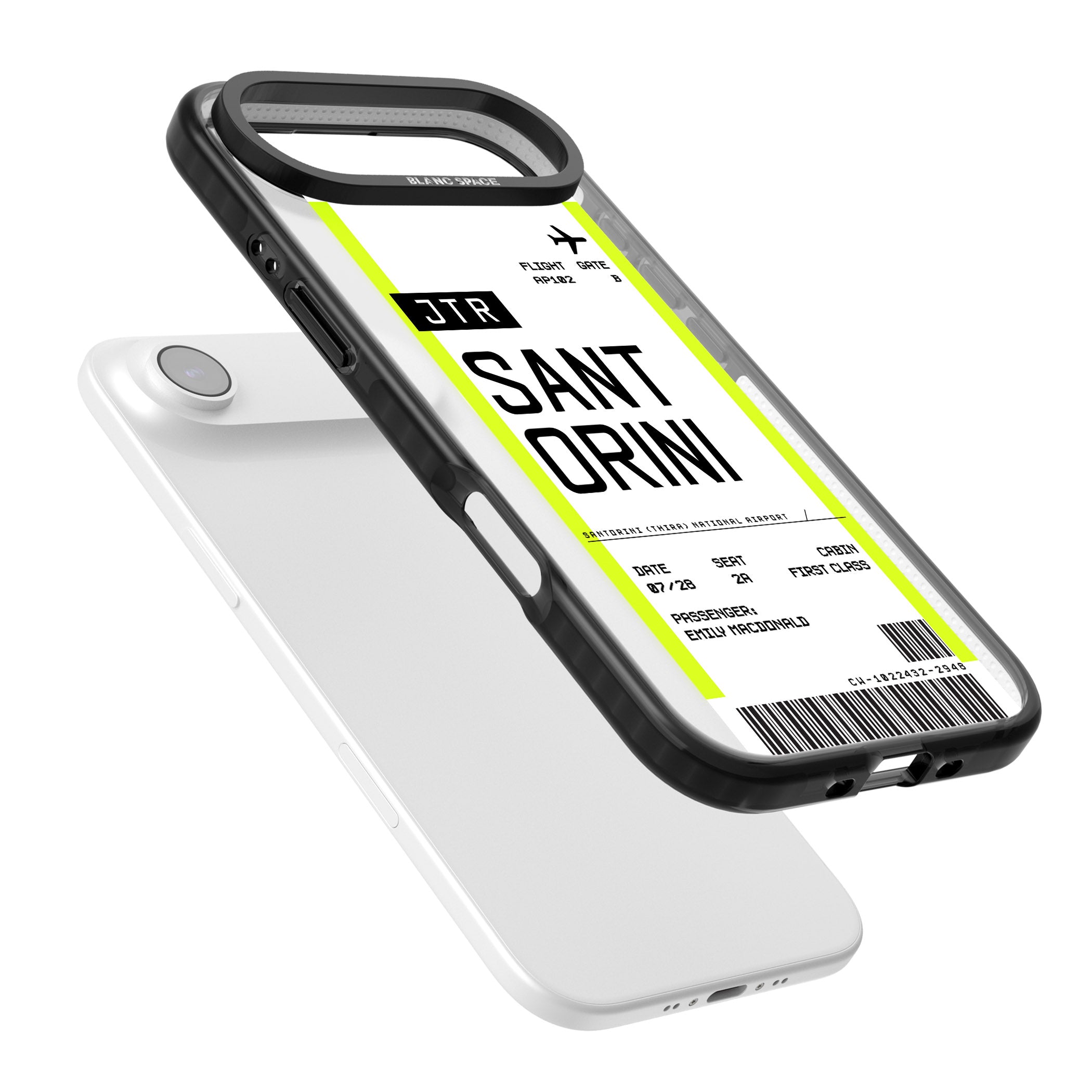 Personalised Santorini Boarding Pass iPhone 17 Air Impact Pro Black Phone Case Colours