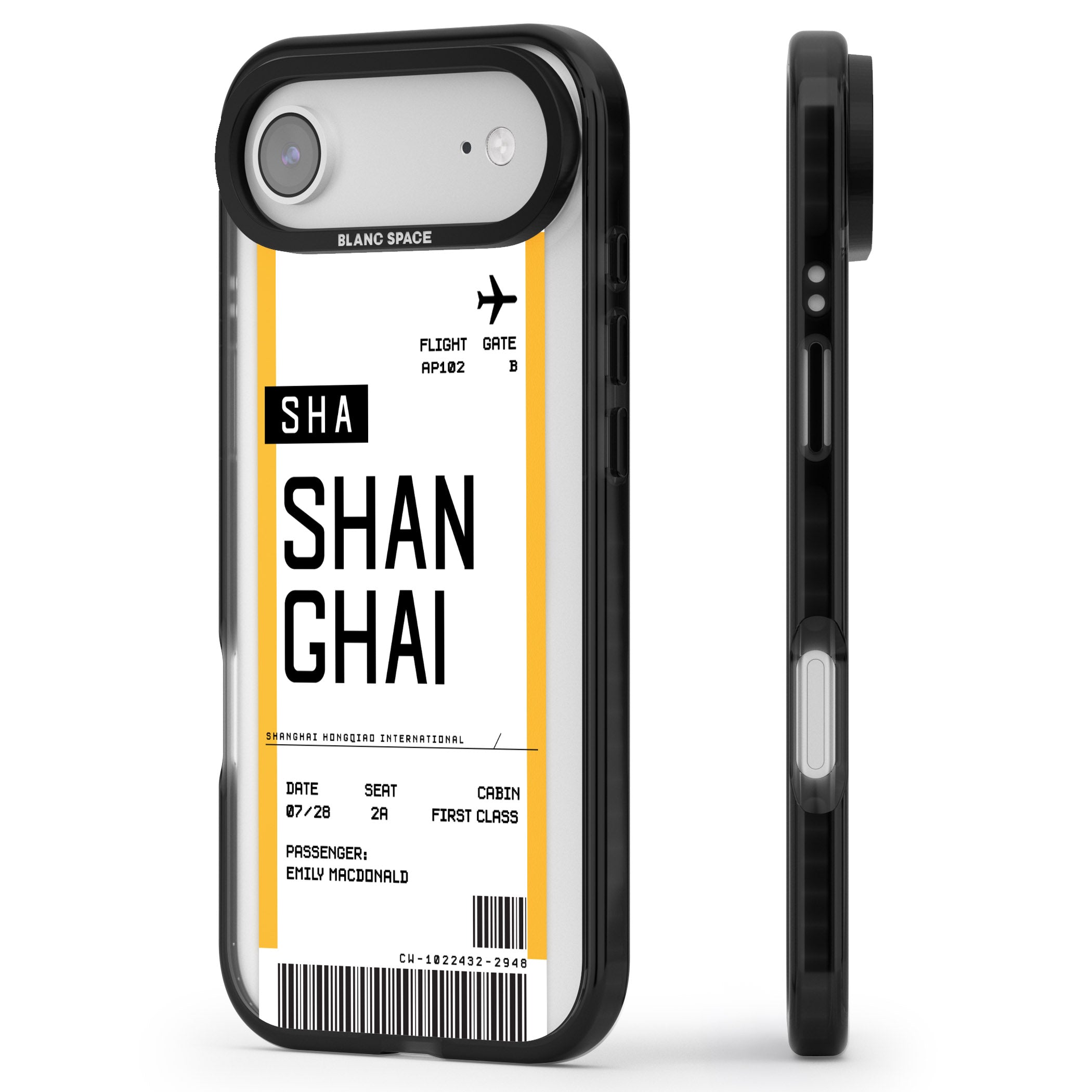 Personalised Shanghai Boarding Pass iPhone 17 Air Impact Pro Black Phone Case Side Profile