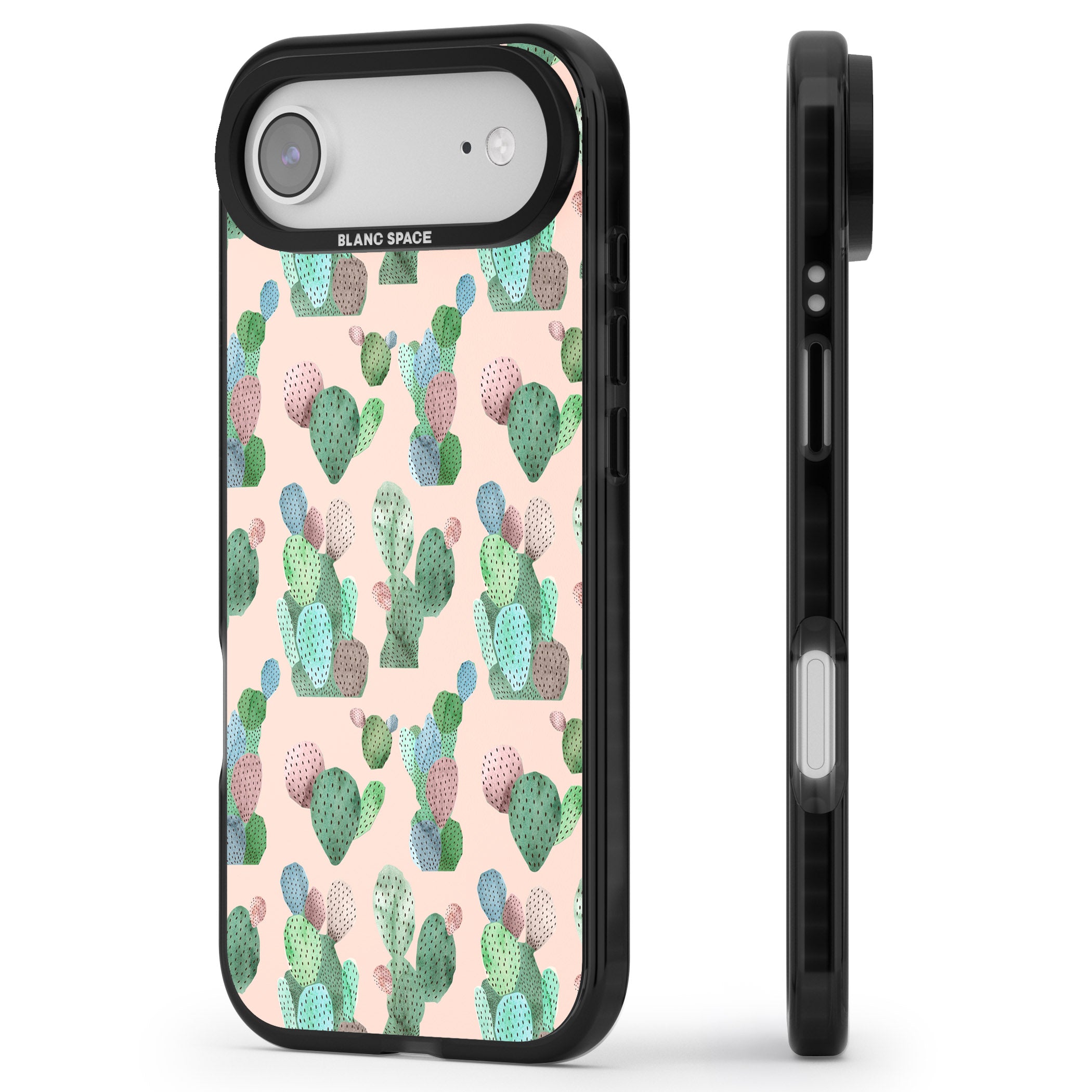 Pink Cactus iPhone 17 Air Impact Pro Black Phone Case Side Profile