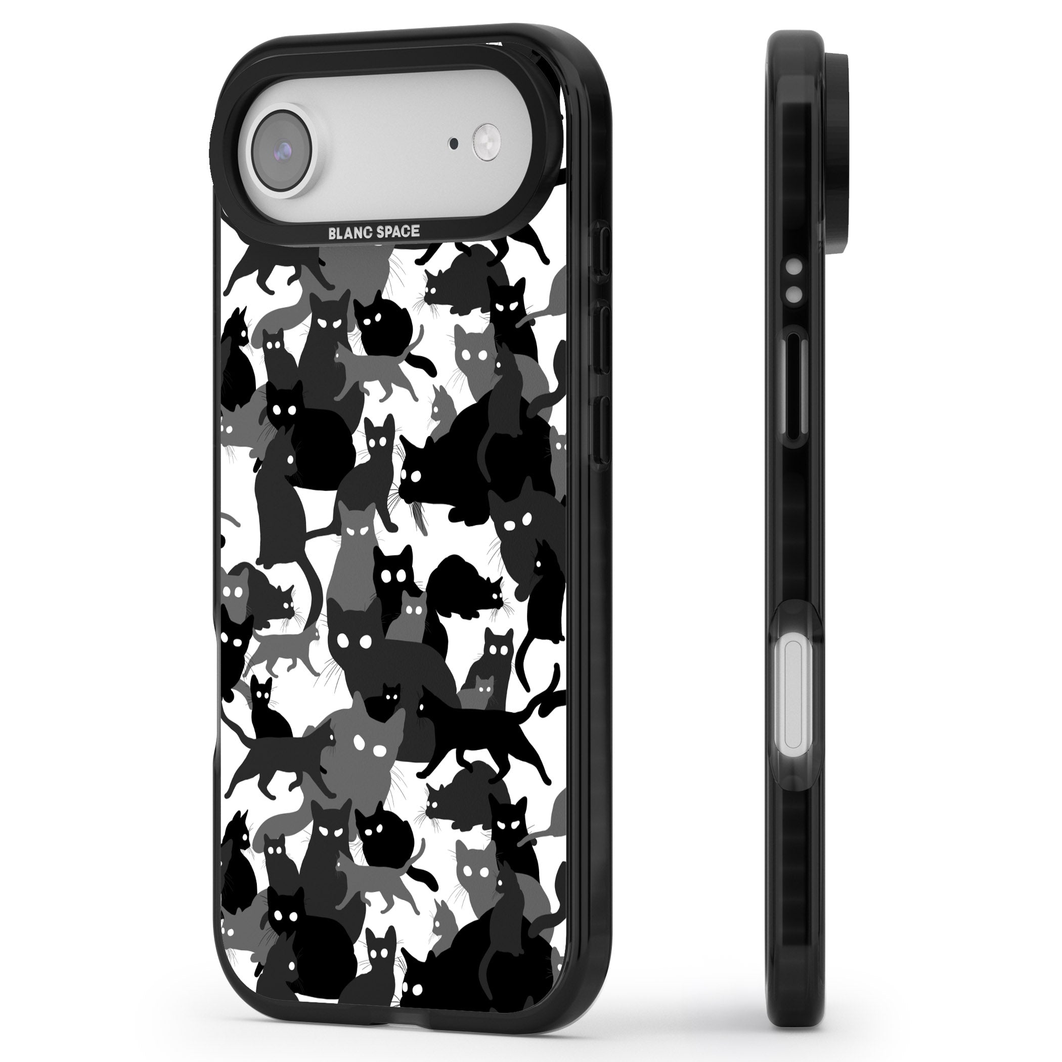 Black & White Cat Camouflage iPhone 17 Air Impact Pro Black Phone Case Side Profile