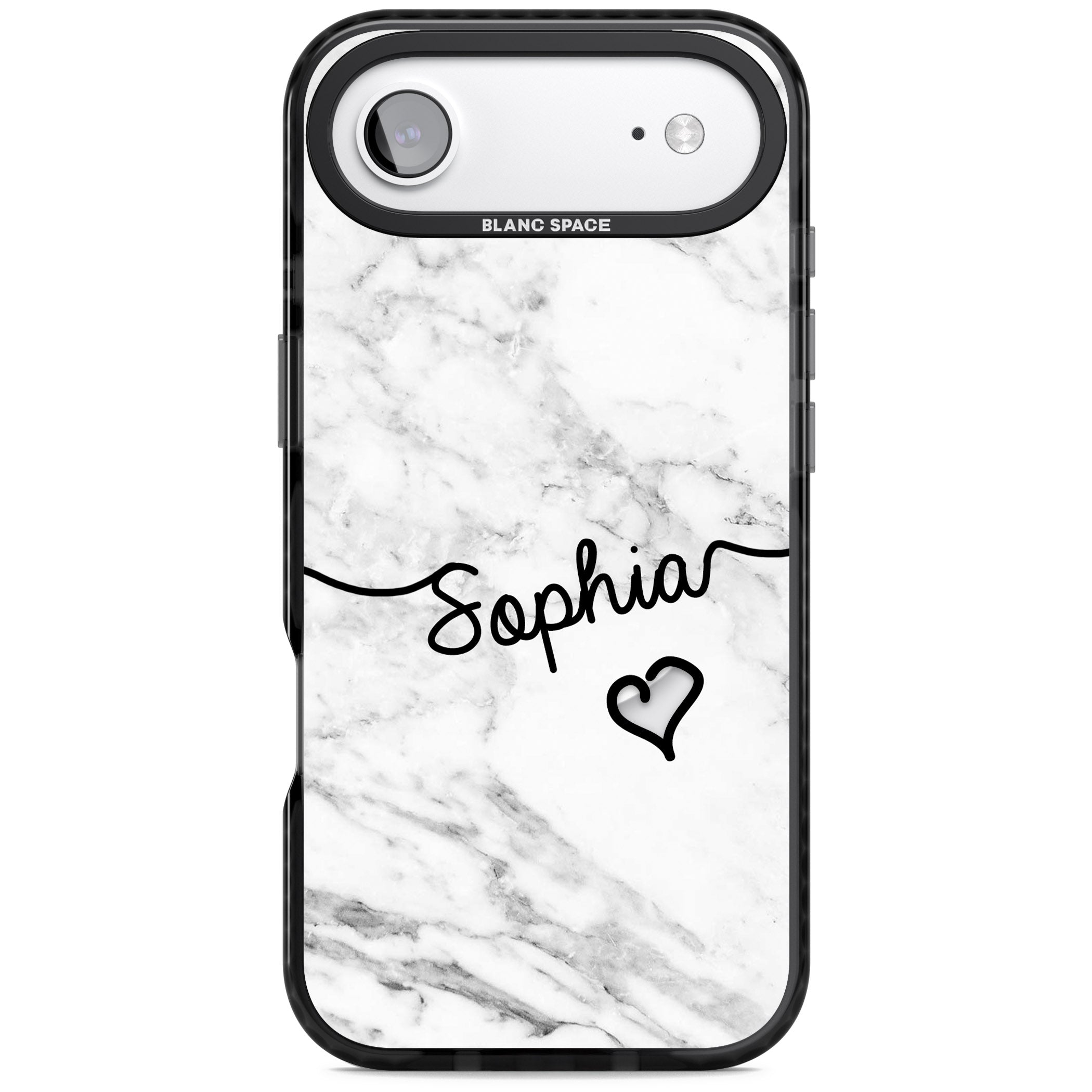 Personalised White Marble Heart iPhone 17 Air Impact Pro Black Phone Case