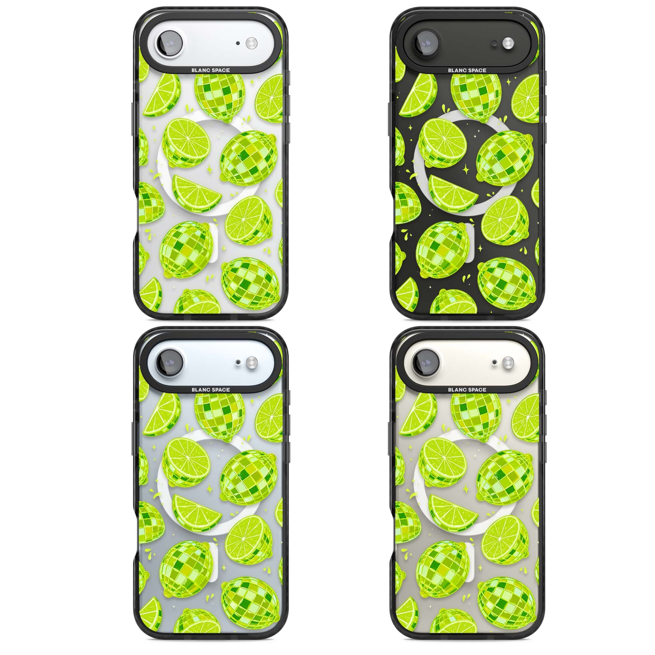 Disco Limes fruit aesthetic iPhone case featuring green disco balls, lime slices and citrus sparkles | Black Impact Magsafe case for iPhone Air