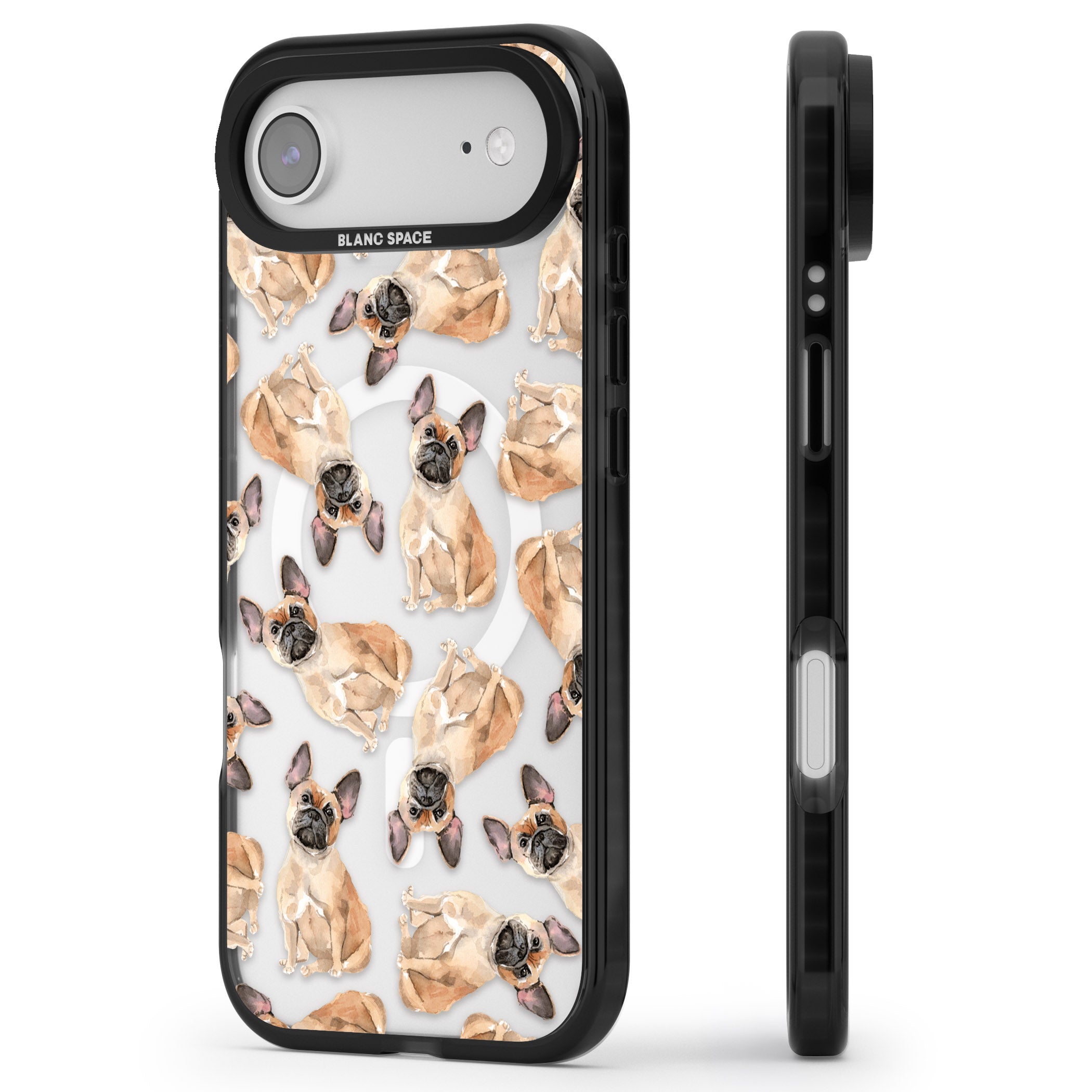 French Bulldog Watercolour Pattern iPhone 17 Air Impact Pro Black Phone Case Side Profile