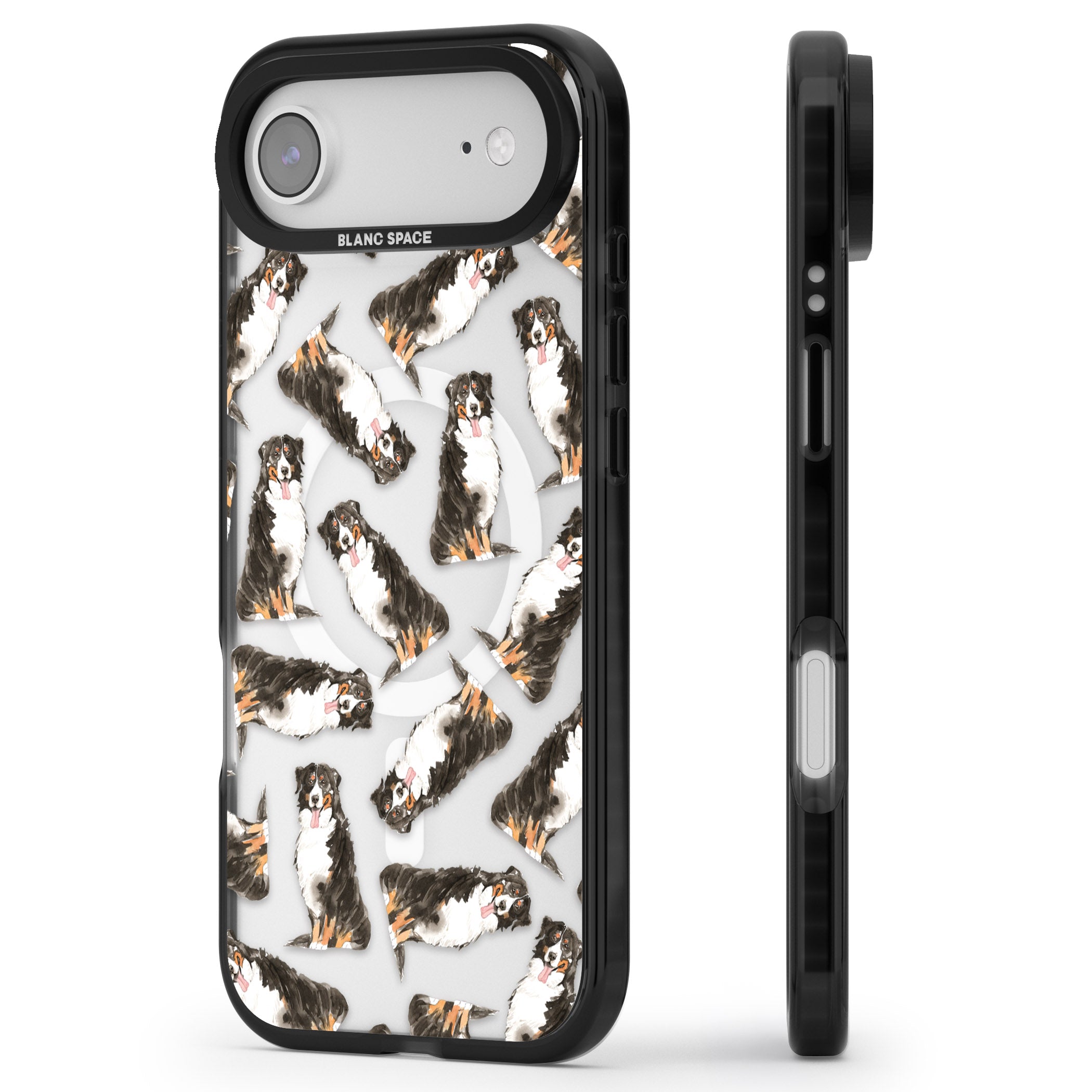 Bernese Mountain Dog Pattern iPhone 17 Air Impact Pro Black Phone Case Side Profile