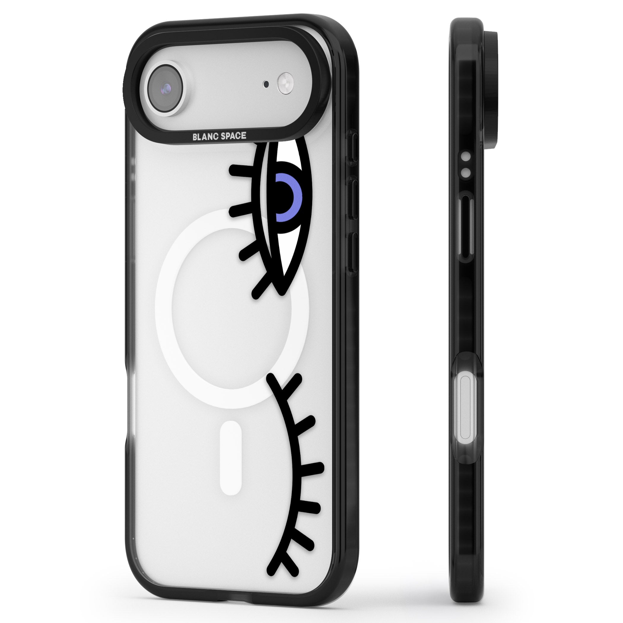 Winking Eyes Transparent Pattern iPhone 17 Air Impact Pro Black Phone Case Side Profile
