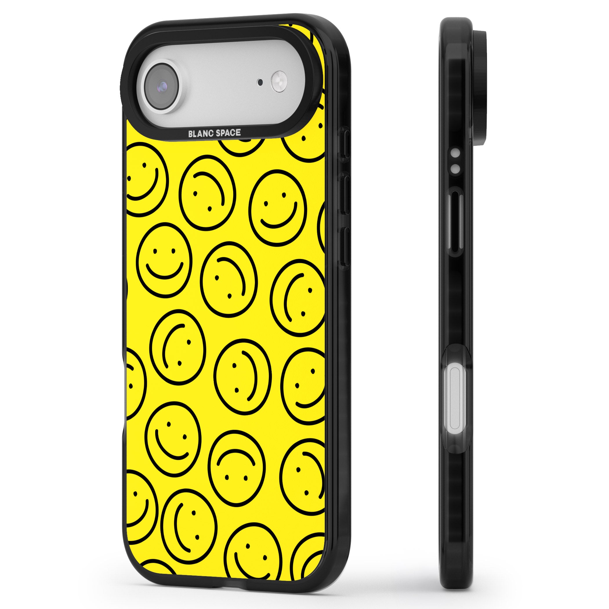 Happy Face Pattern iPhone 17 Air Impact Pro Black Phone Case Side Profile