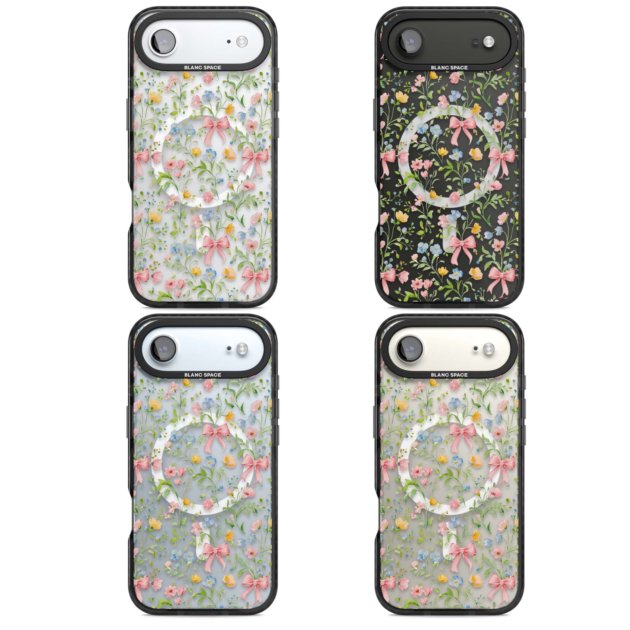 Ribbons & Wildflowers cottagecore iPhone case featuring watercolor wildflowers, pink satin bows, and delicate spring blooms o | Black Impact Magsafe case for iPhone Air