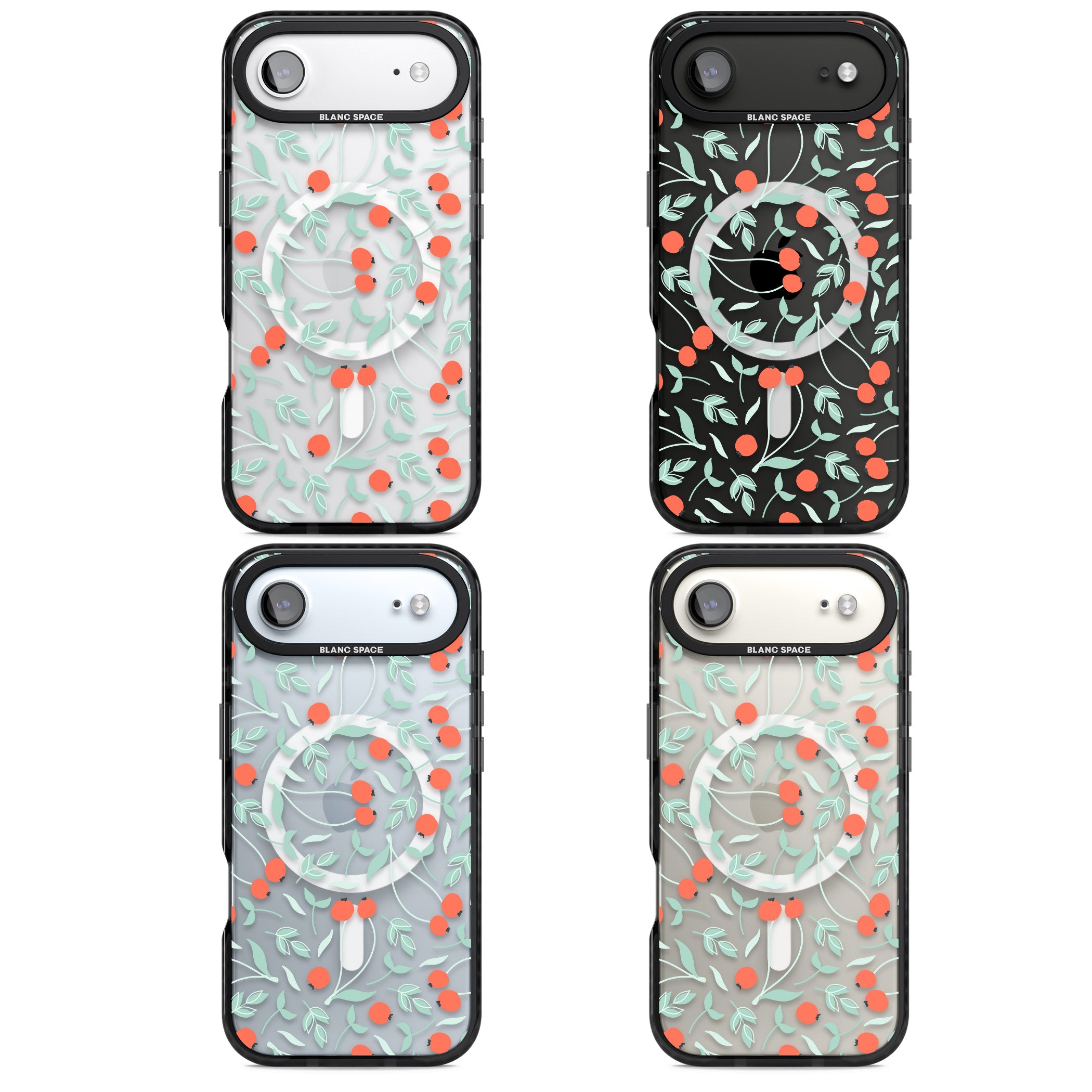 Red Berries Floral iPhone 17 Air Impact Pro Black Phone Case APT Impact Protection