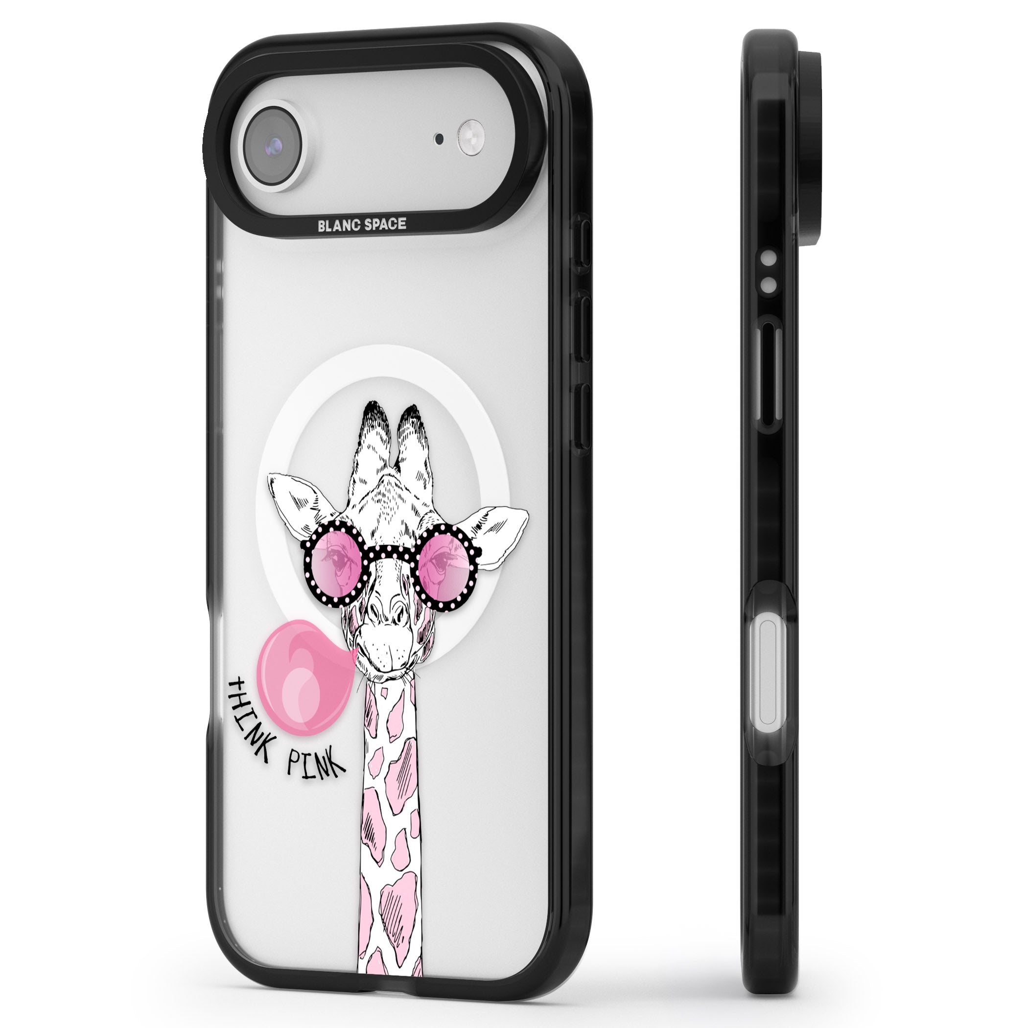 Think Pink Giraffe iPhone 17 Air Impact Pro Black Phone Case Side Profile