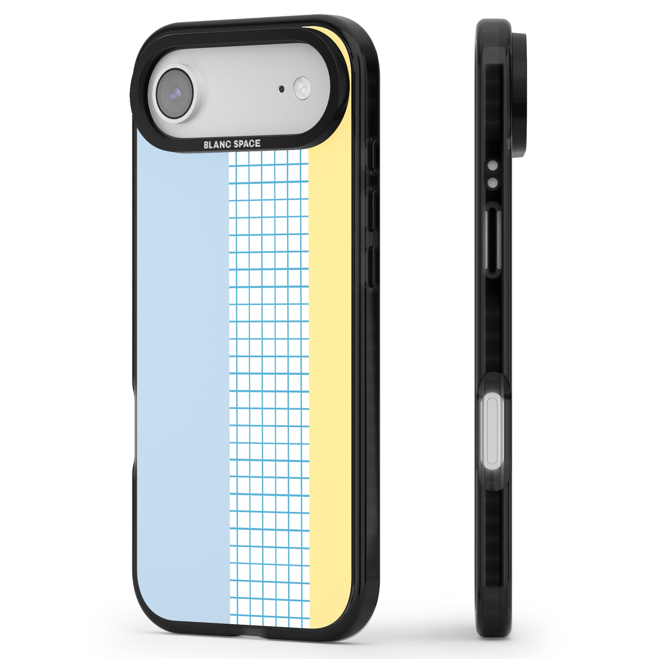 Abstract Grid Blue & Yellow iPhone 17 Air Impact Pro Black Phone Case Side Profile